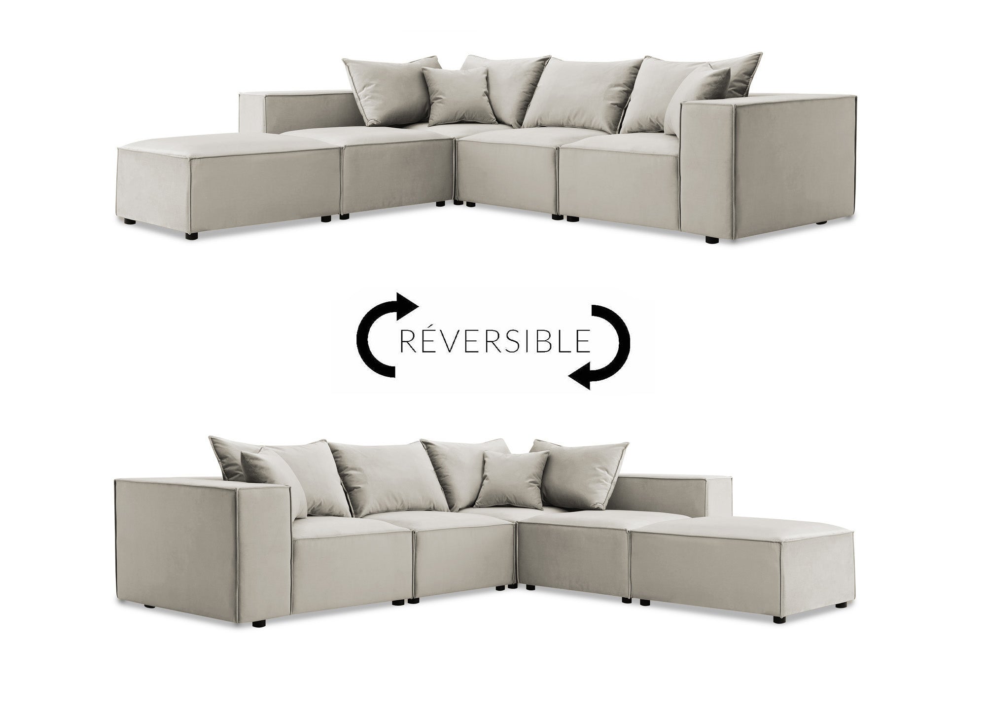 Modulares Ecksofa HARLEM XL mit 1 taupefarbenem Samt-Pouf