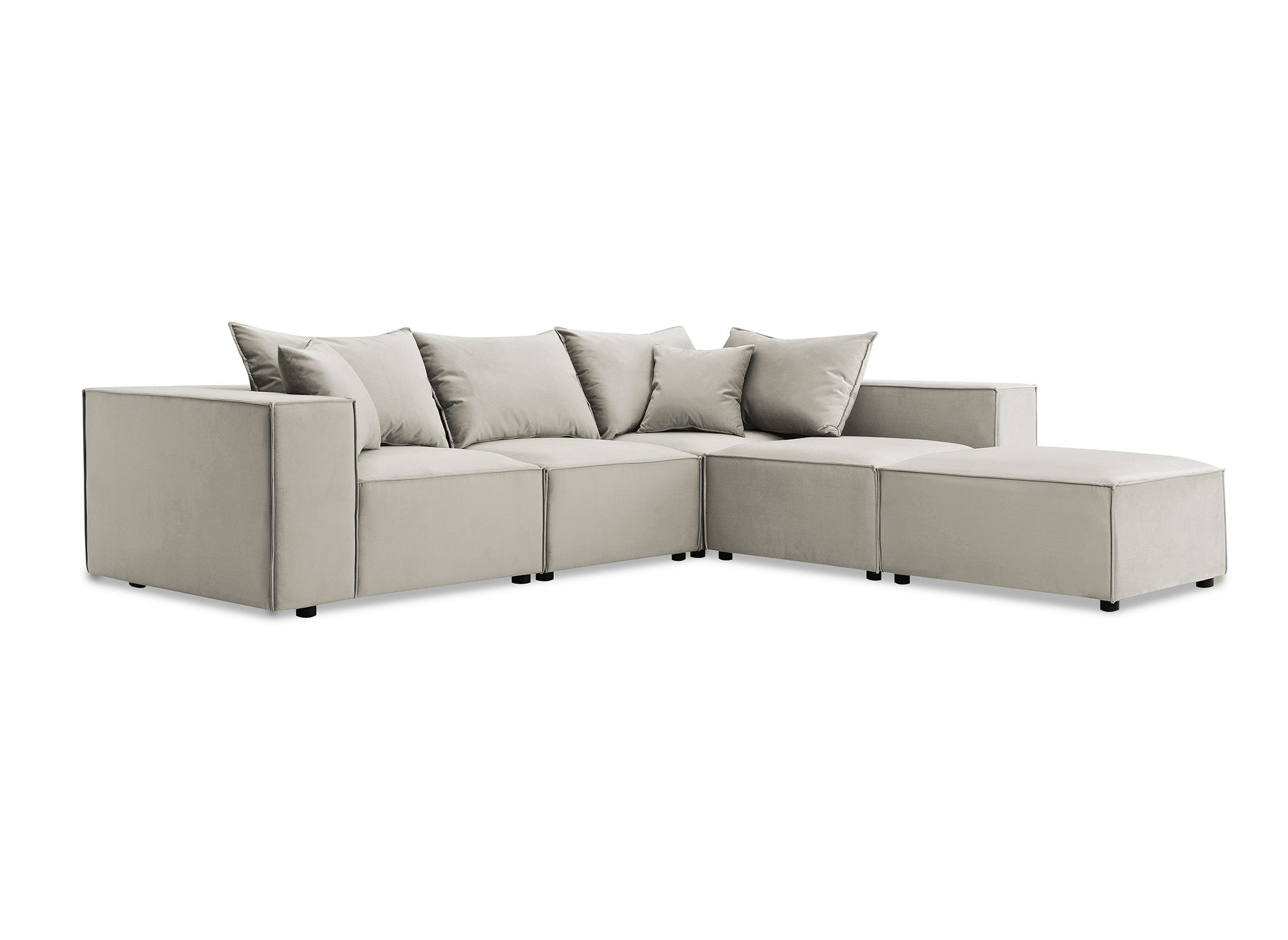 Modulares Ecksofa HARLEM XL mit 1 taupefarbenem Samt-Pouf