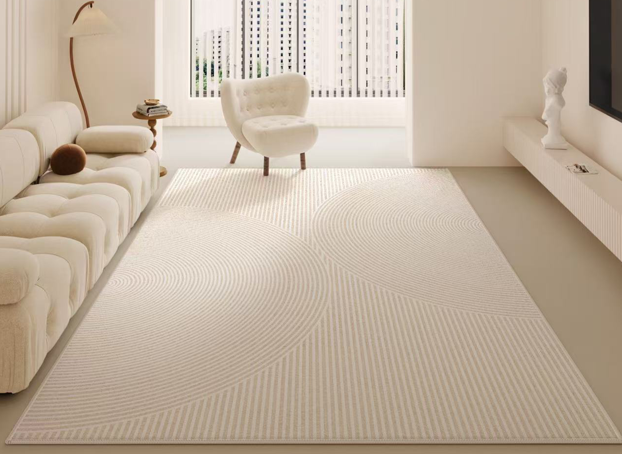 NEMYS, beigefarbener rechteckiger Teppich mit abstraktem Muster, 160 x 230 cm