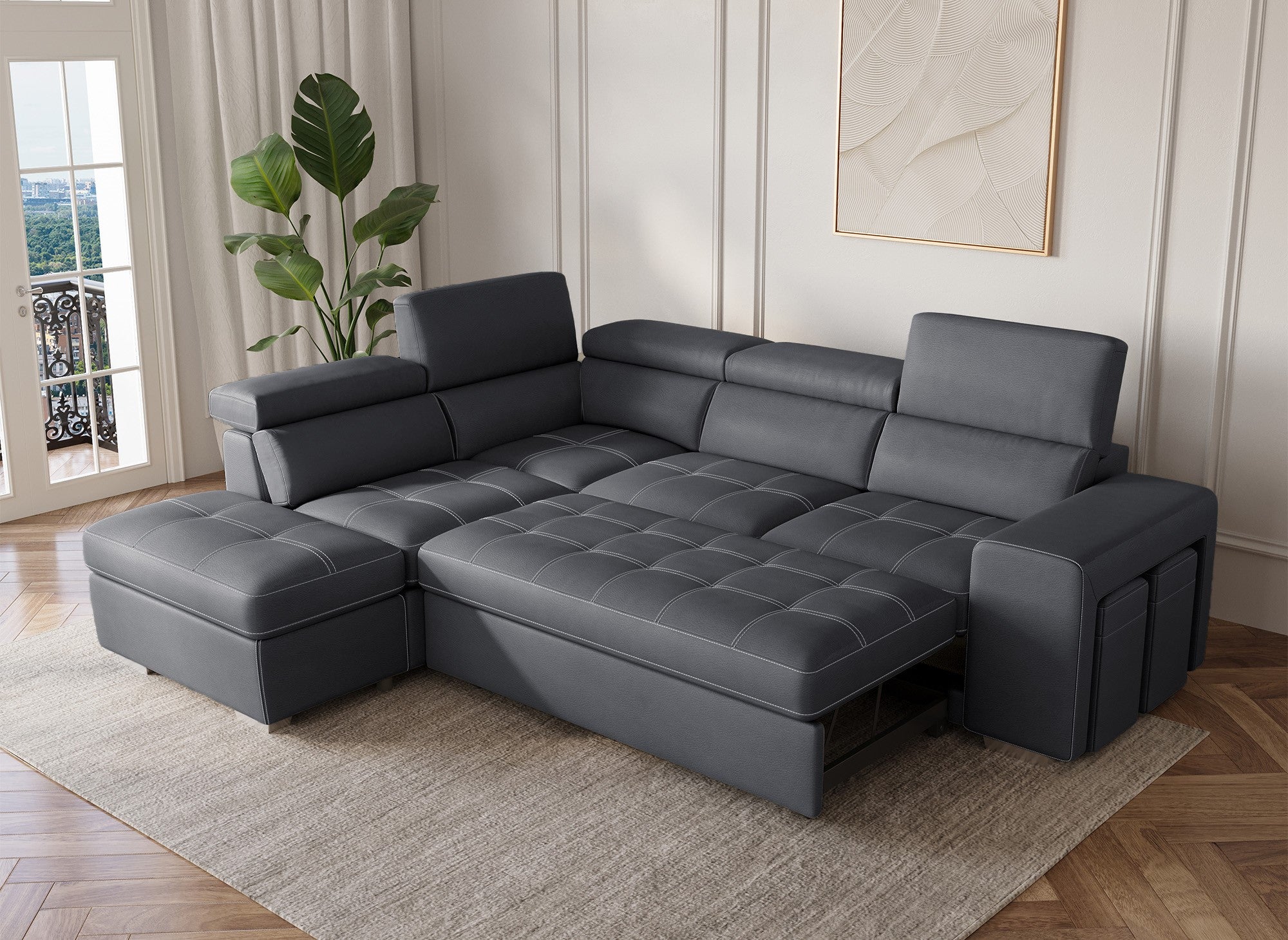 DAVON Ecksofa aus grauem Stoff – linke Ecke