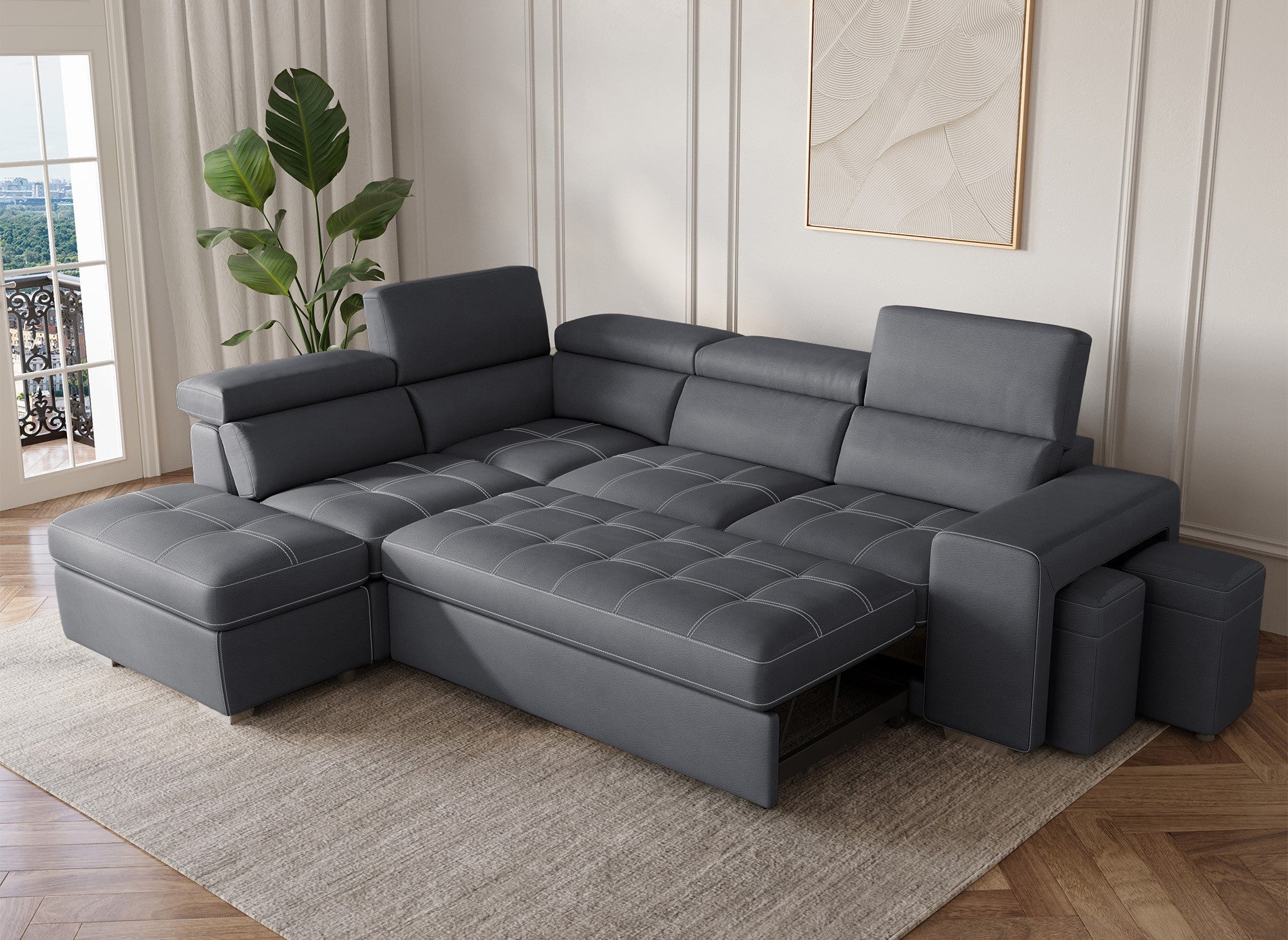 DAVON Ecksofa aus grauem Stoff – linke Ecke