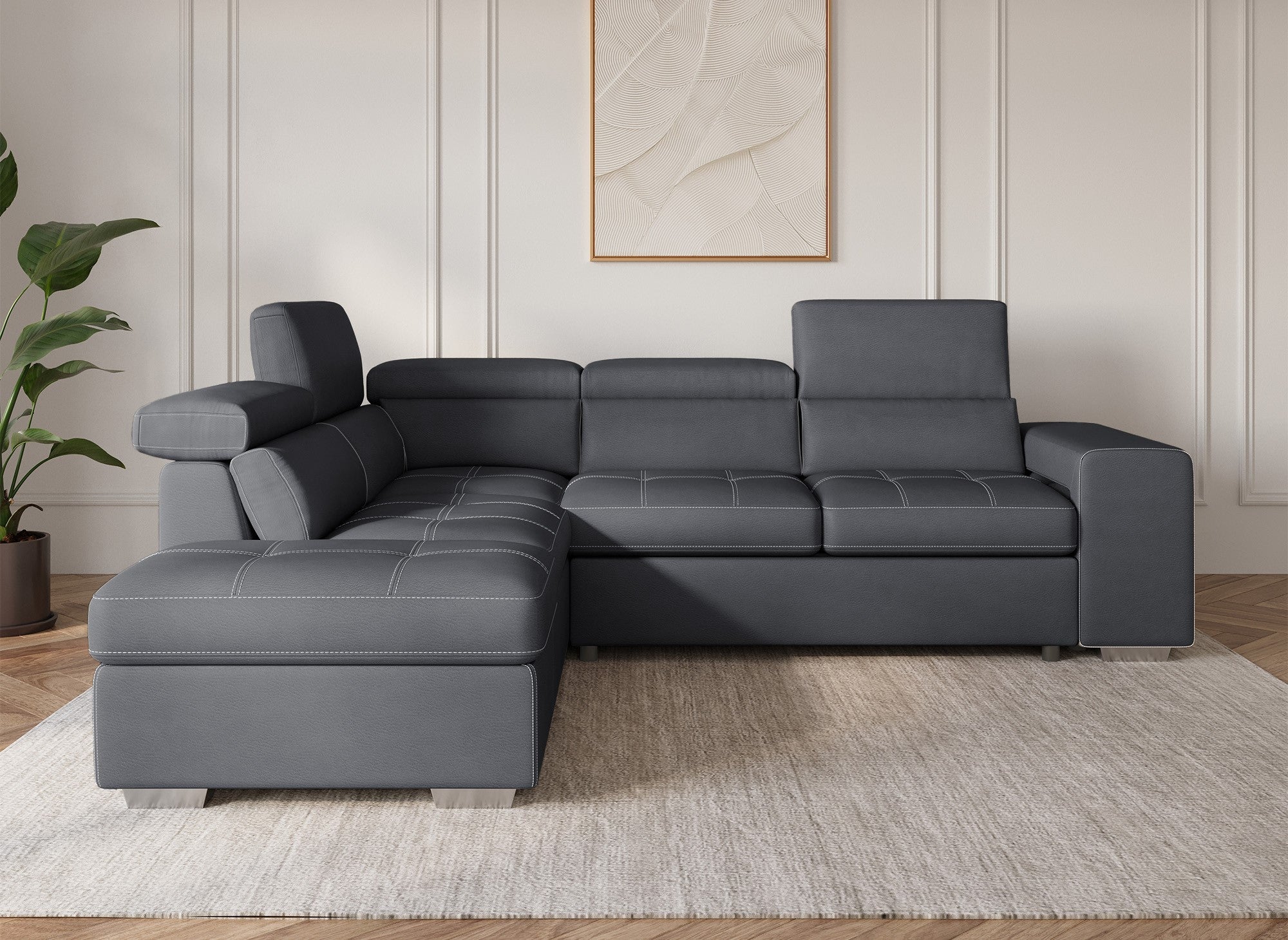 DAVON Ecksofa aus grauem Stoff – linke Ecke