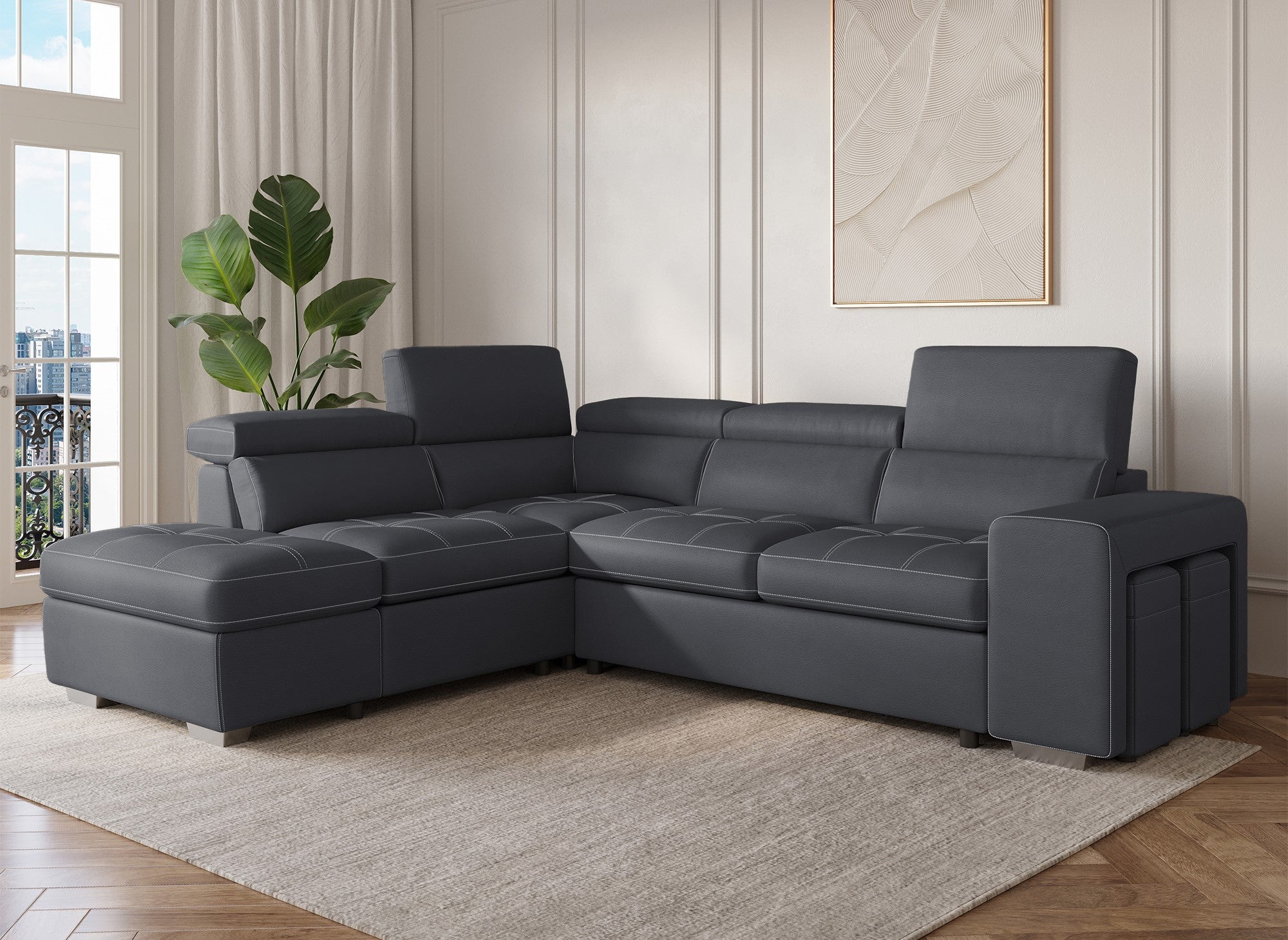 DAVON Ecksofa aus grauem Stoff – linke Ecke