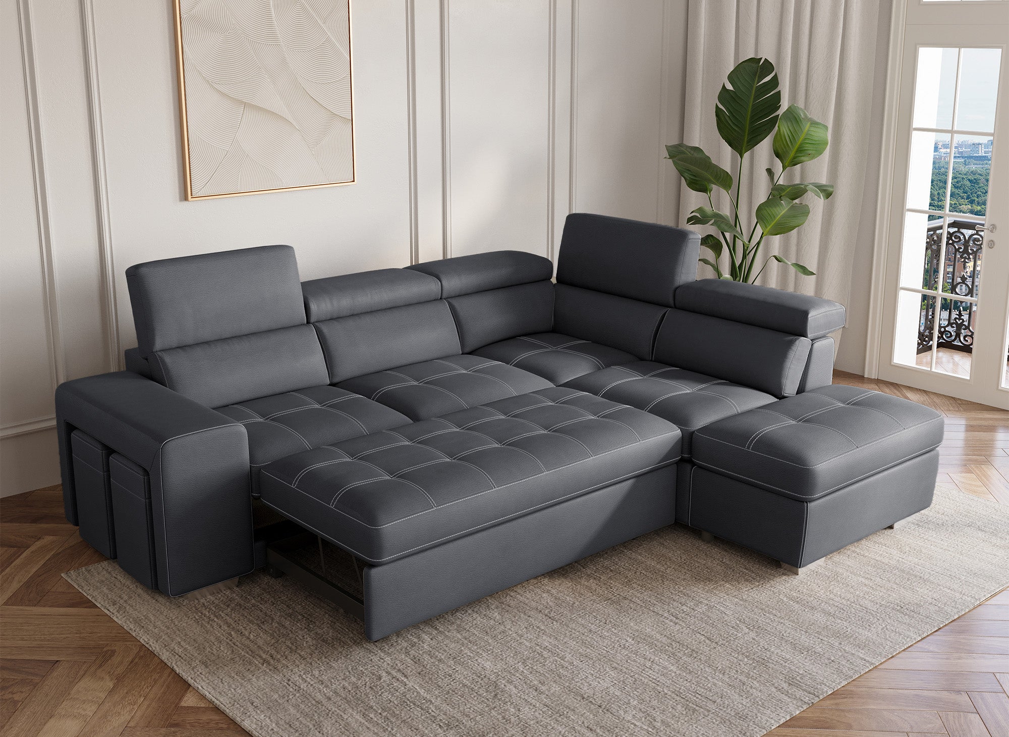 DAVON Ecksofa aus grauem Stoff, rechtwinklig