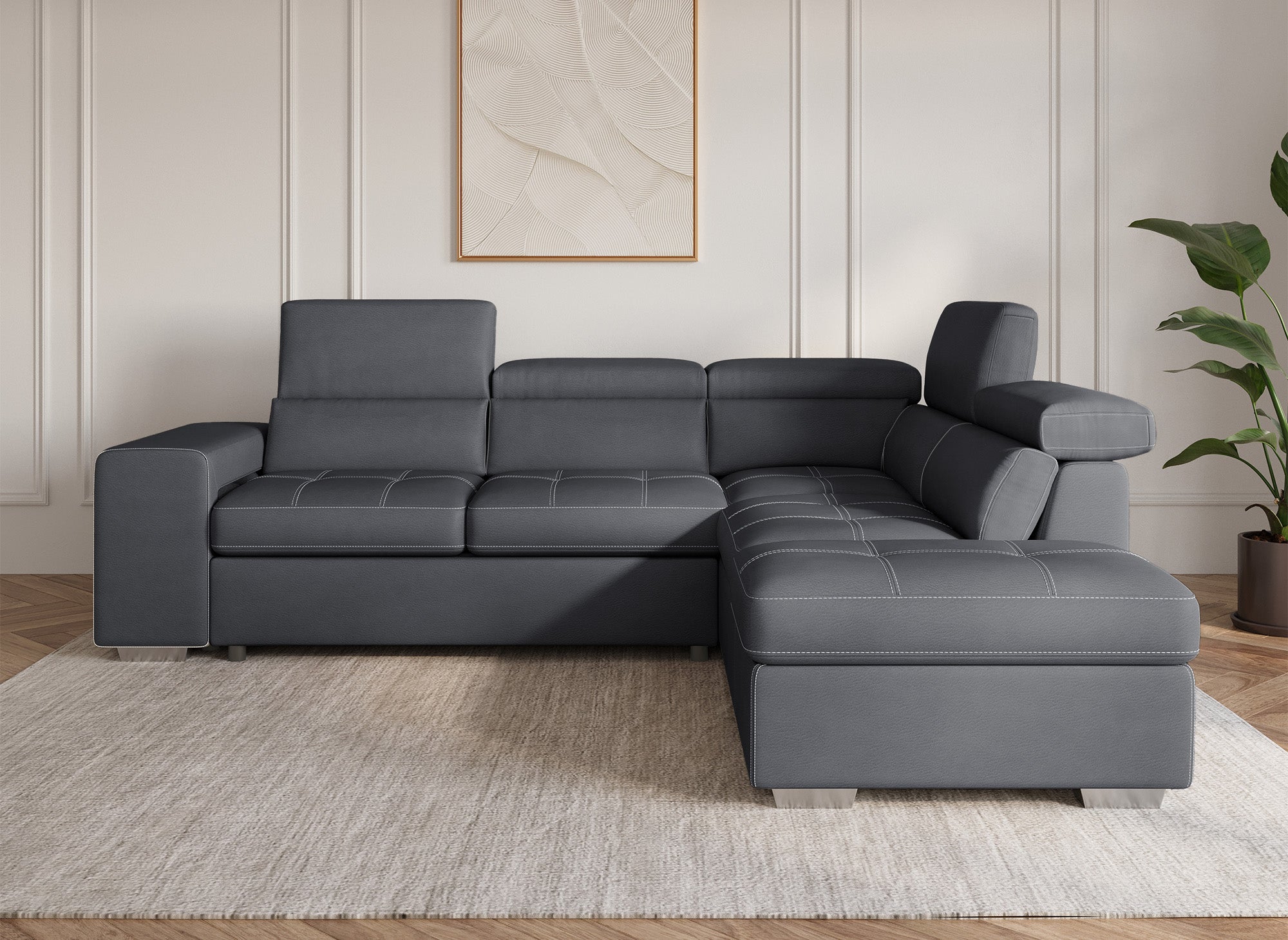 DAVON Ecksofa aus grauem Stoff, rechtwinklig