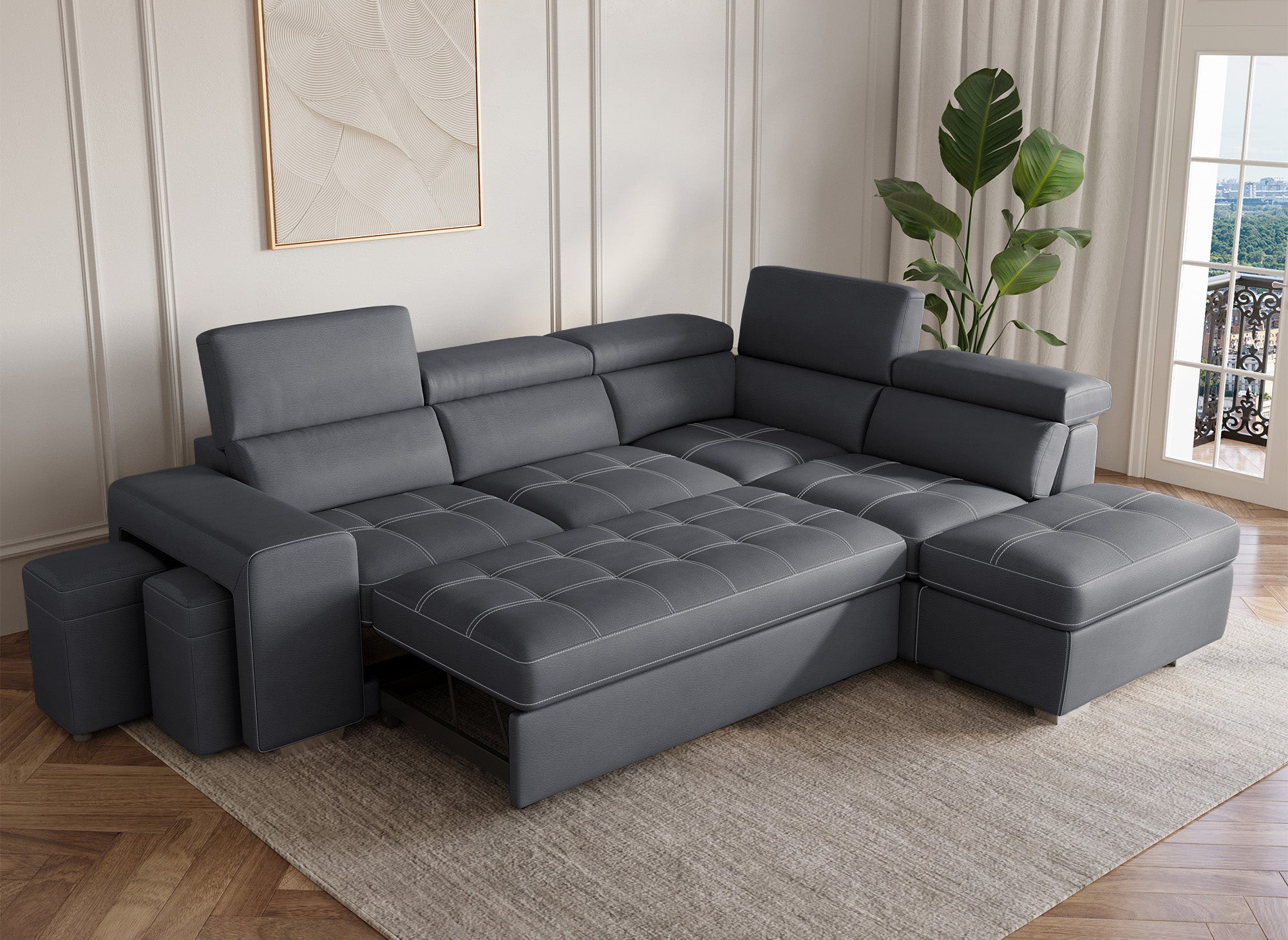 DAVON Ecksofa aus grauem Stoff, rechtwinklig