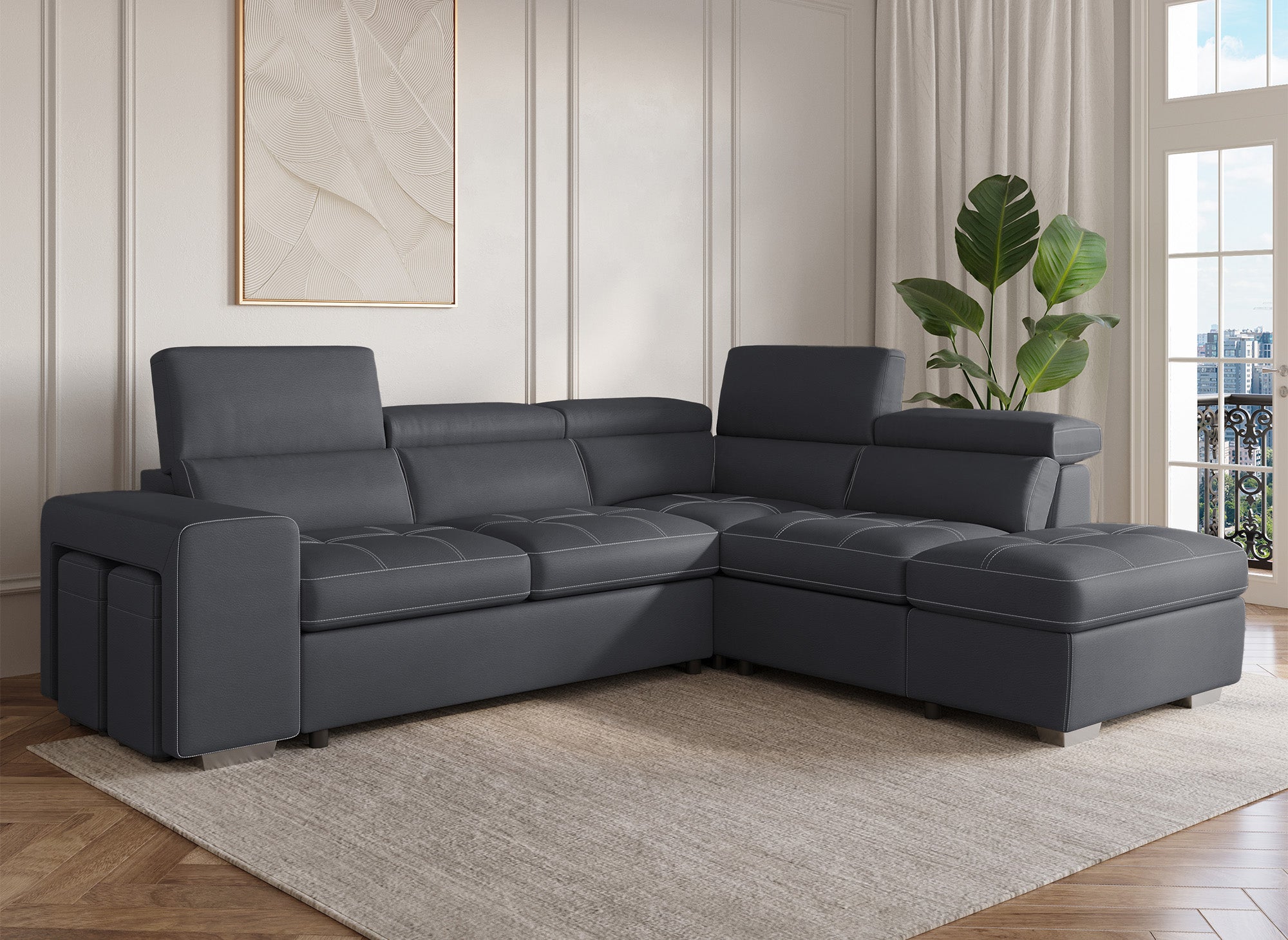 DAVON Ecksofa aus grauem Stoff, rechtwinklig