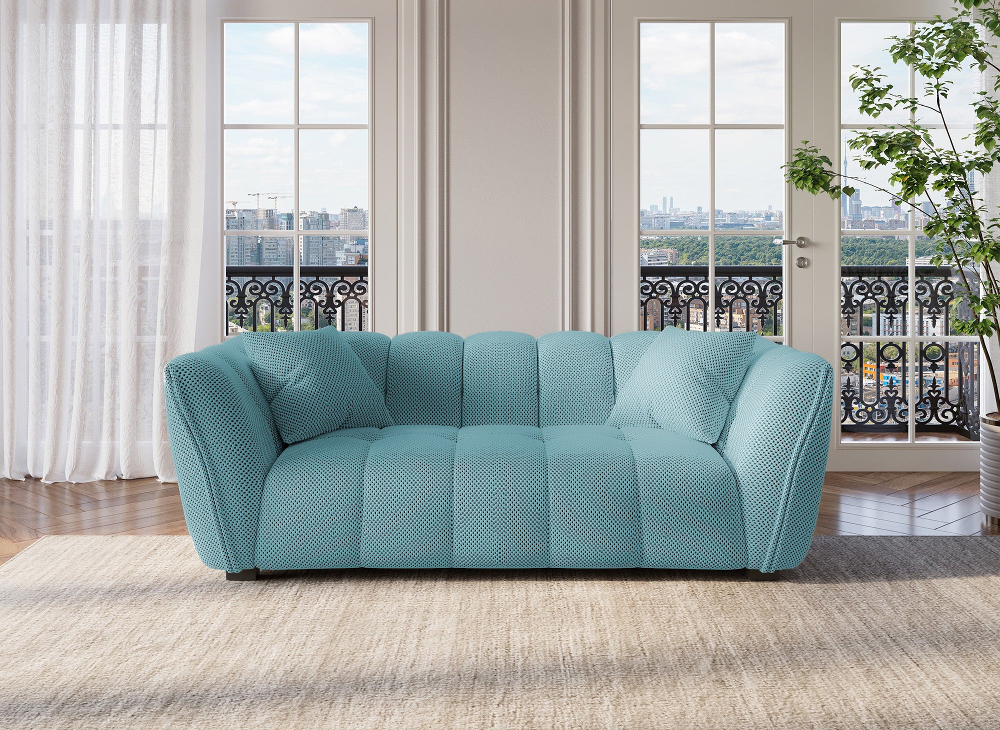 ELENA 2-Sitzer-Sofa aus 3D-wassergrünem Stoff