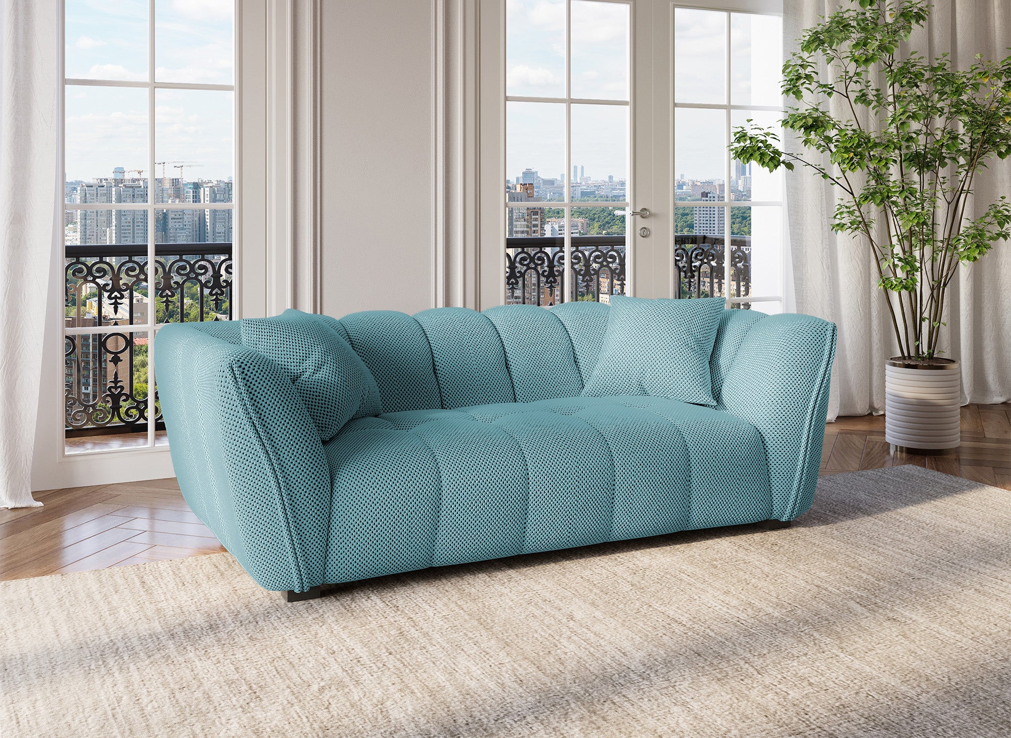 ELENA 2-Sitzer-Sofa aus 3D-wassergrünem Stoff
