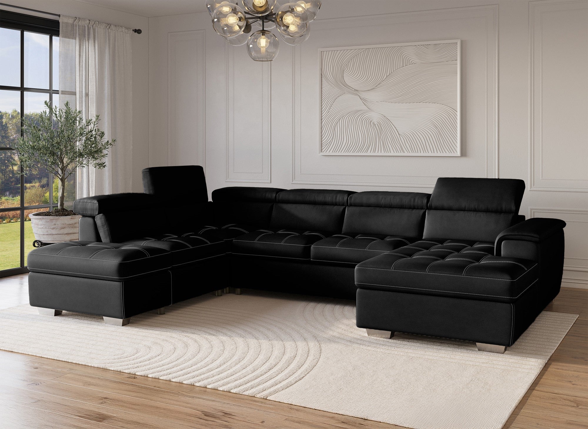 OLIVER Panorama-Sofa mit Aufbewahrungsbox aus schwarzem Stoff - Right Angle