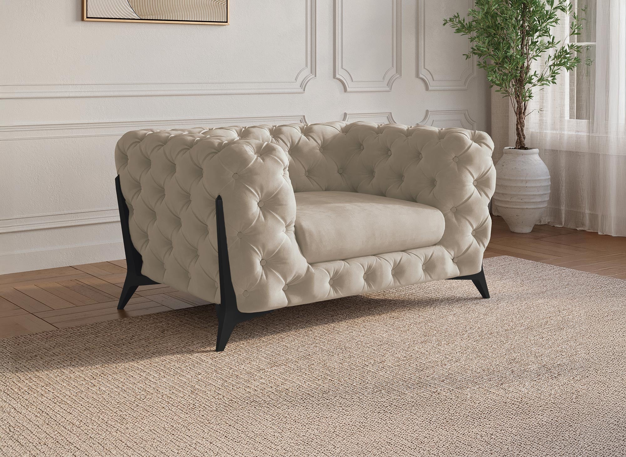 CARMEN beiger Chesterfield-Polstersessel aus Samt