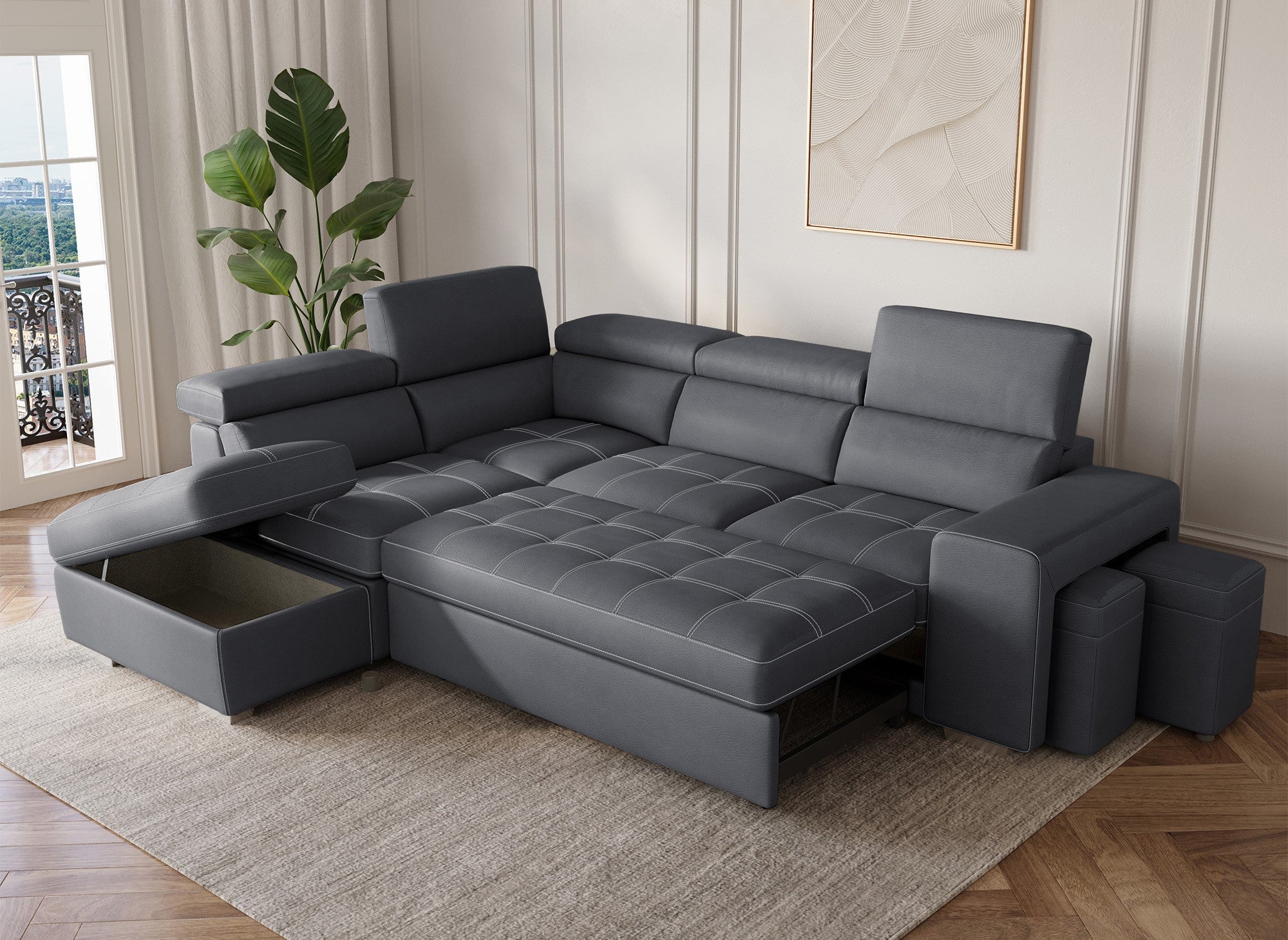 DAVON Ecksofa aus grauem Stoff – linke Ecke