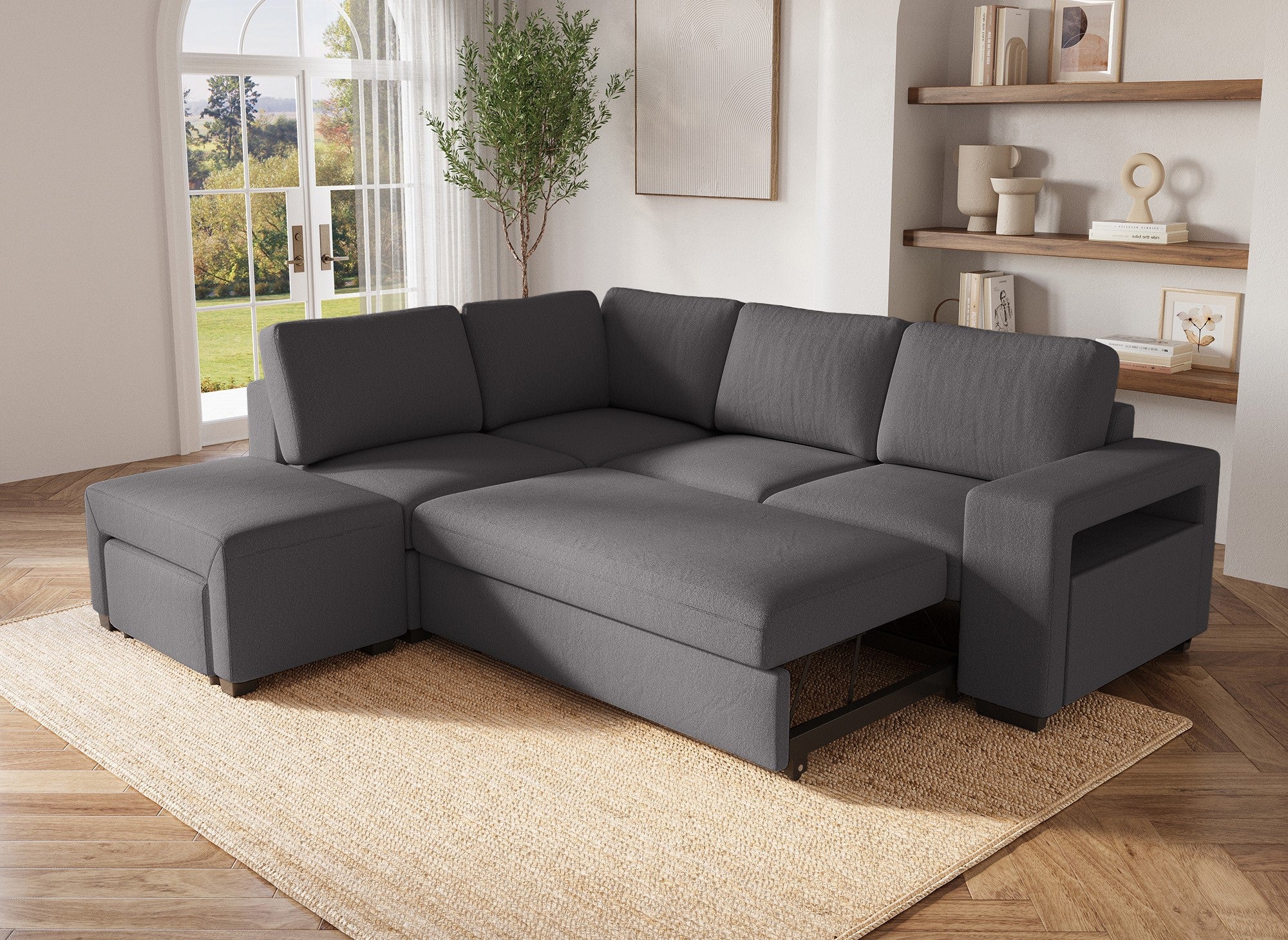 ALBAN Ecksofa aus dunkelgrauem Stoff – Linke Ecke