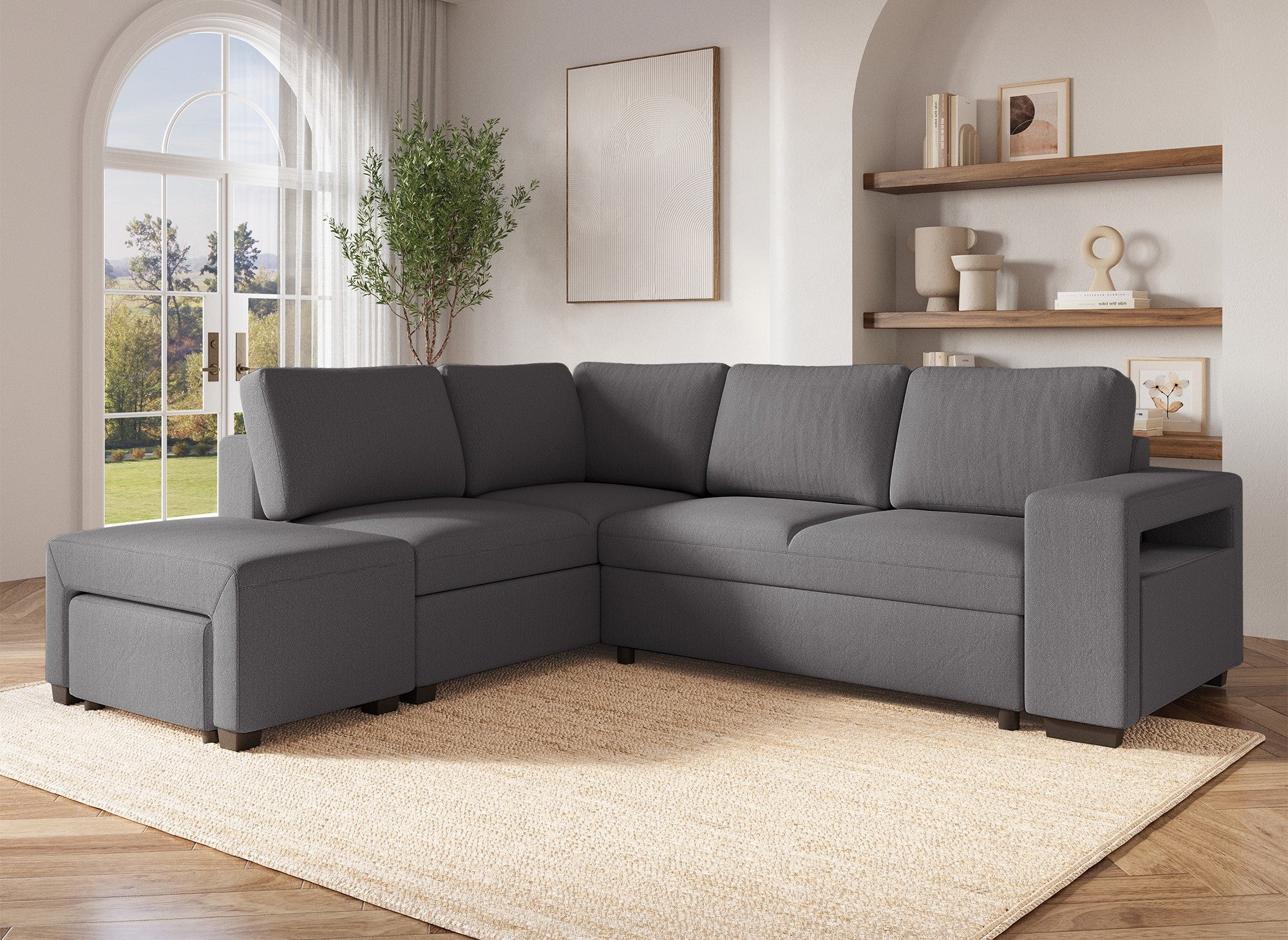 ALBAN Ecksofa aus dunkelgrauem Stoff – Linke Ecke