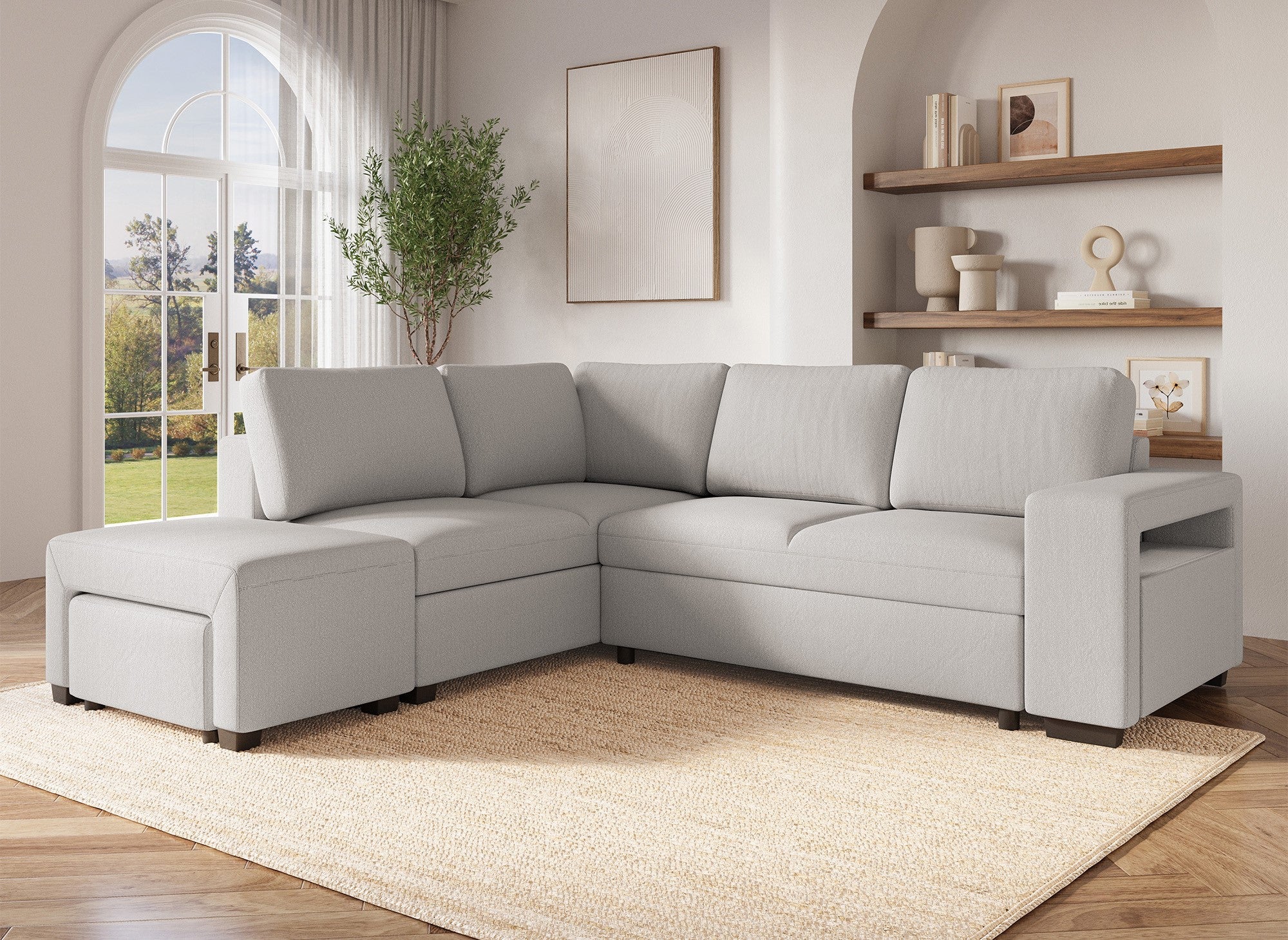 ALBAN Ecksofa aus beigefarbenem Stoff – Linke Ecke