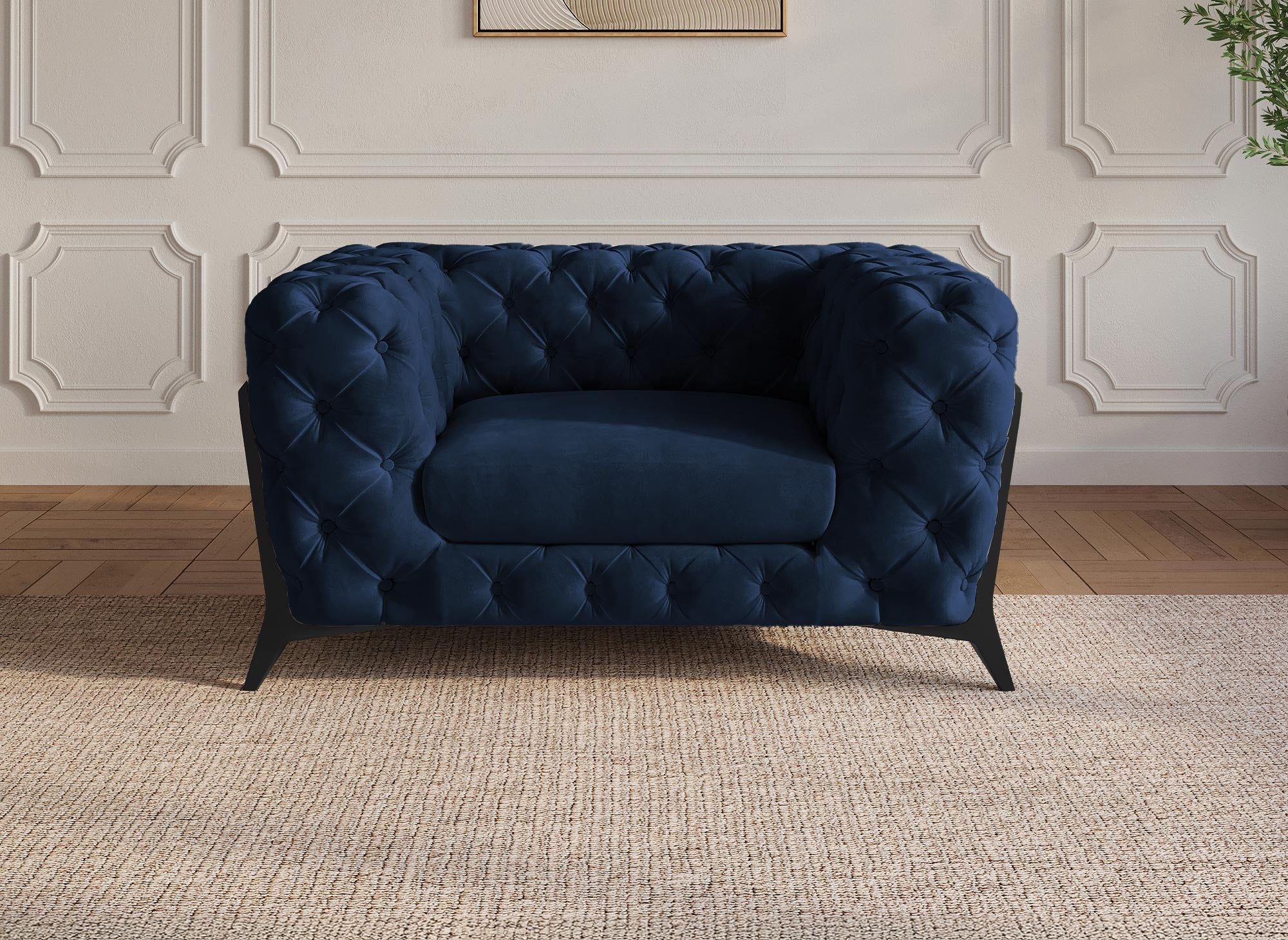 CARMEN blauer Chesterfield-Polstersessel aus Samt