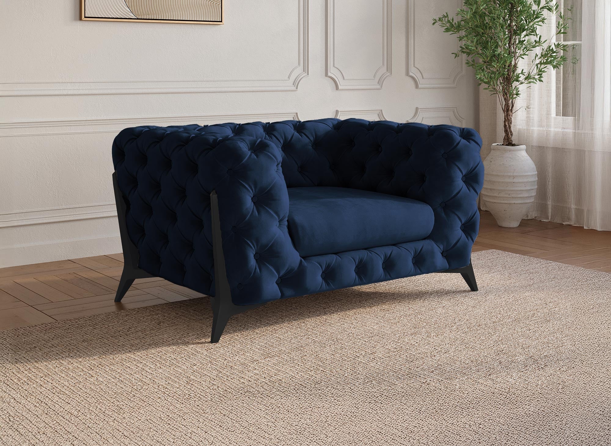 CARMEN blauer Chesterfield-Polstersessel aus Samt