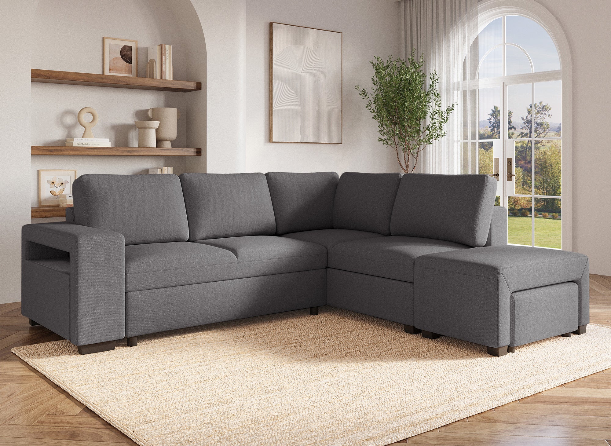 ALBAN Ecksofa aus dunkelgrauem Stoff – rechtwinklig