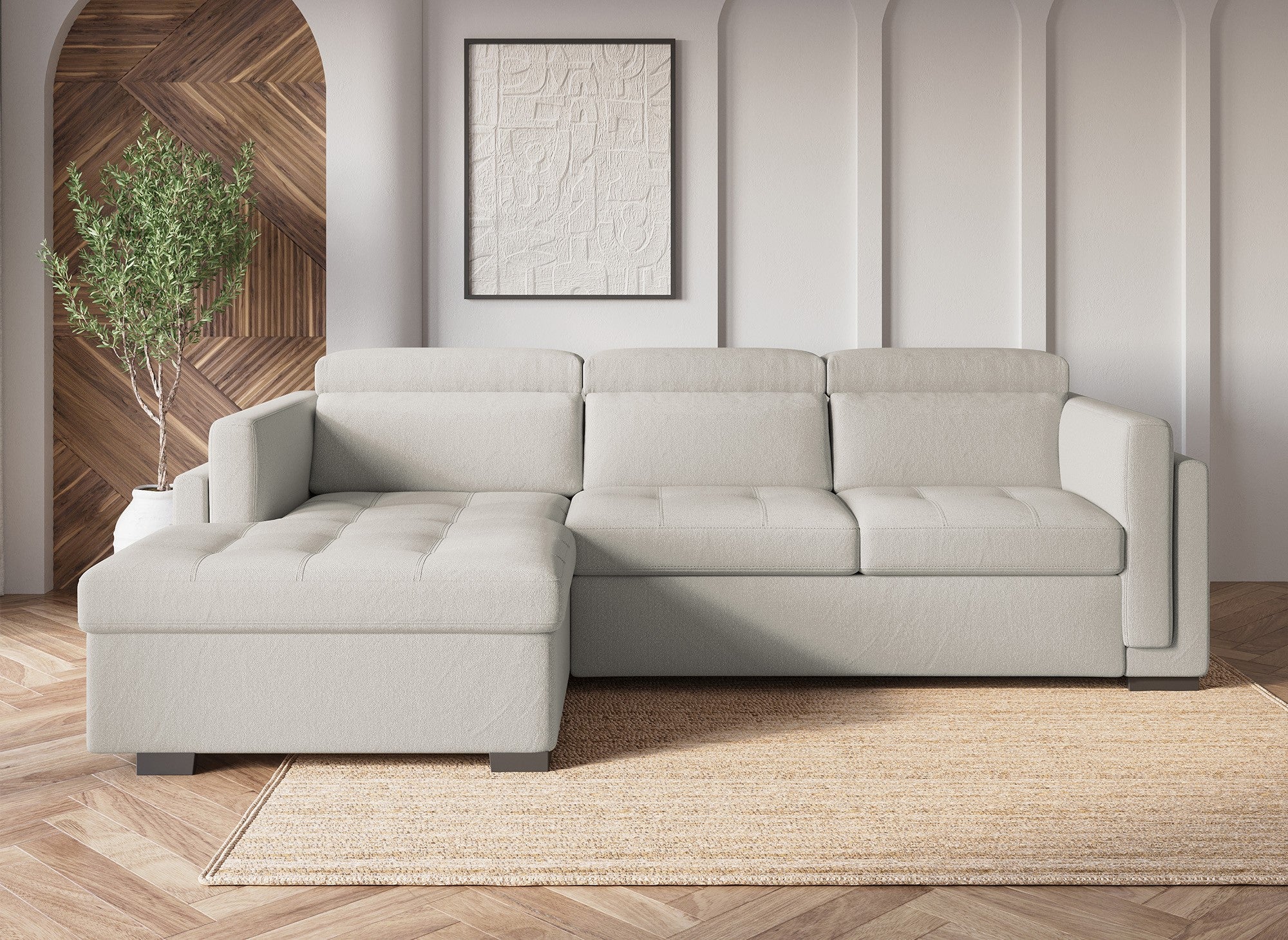 CHANDLER Ecksofa aus beigefarbenem Stoff – Linke Ecke