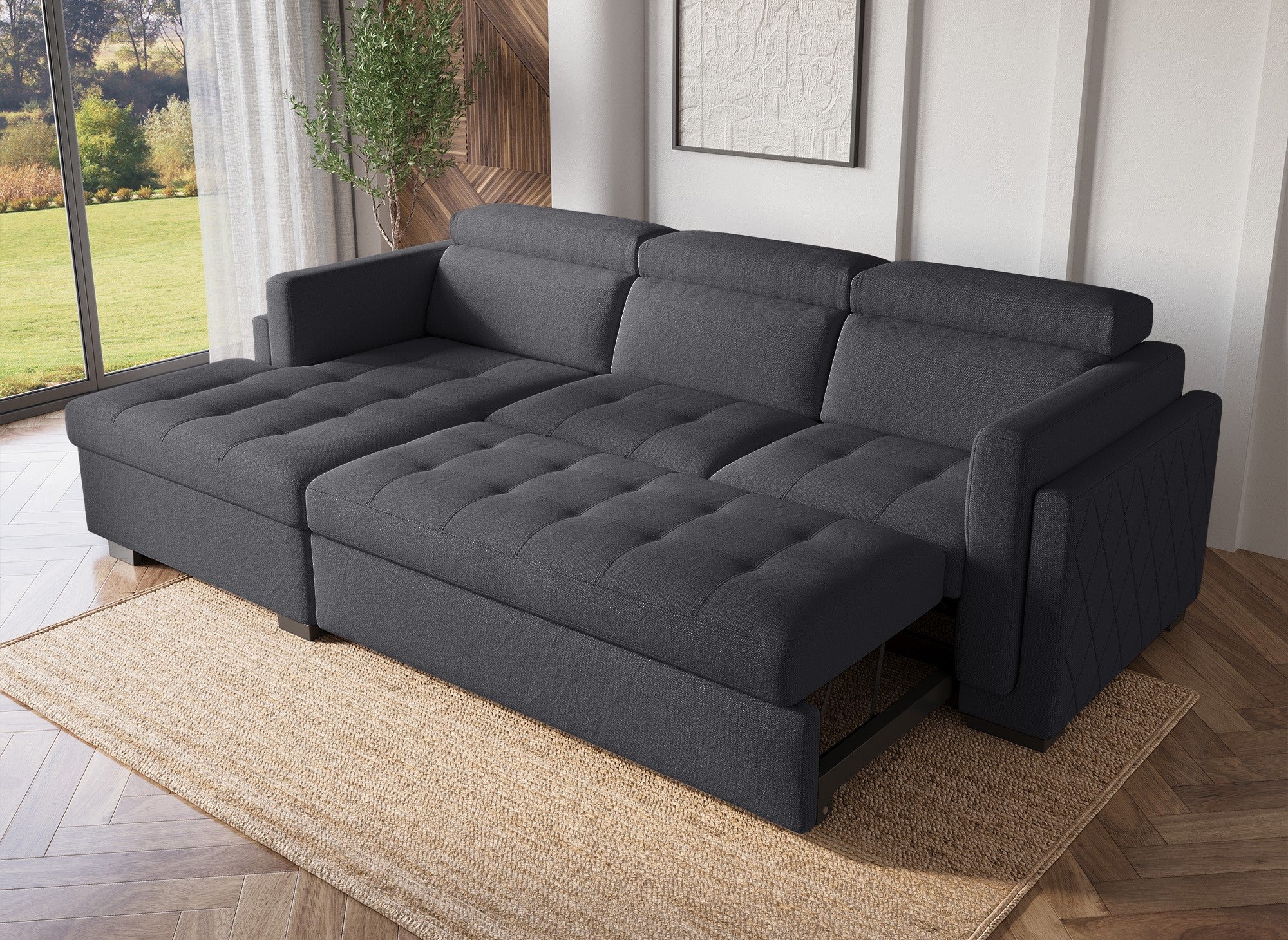 CHANDLER Ecksofa, Stoff, Dunkelgrau, linke Ecke