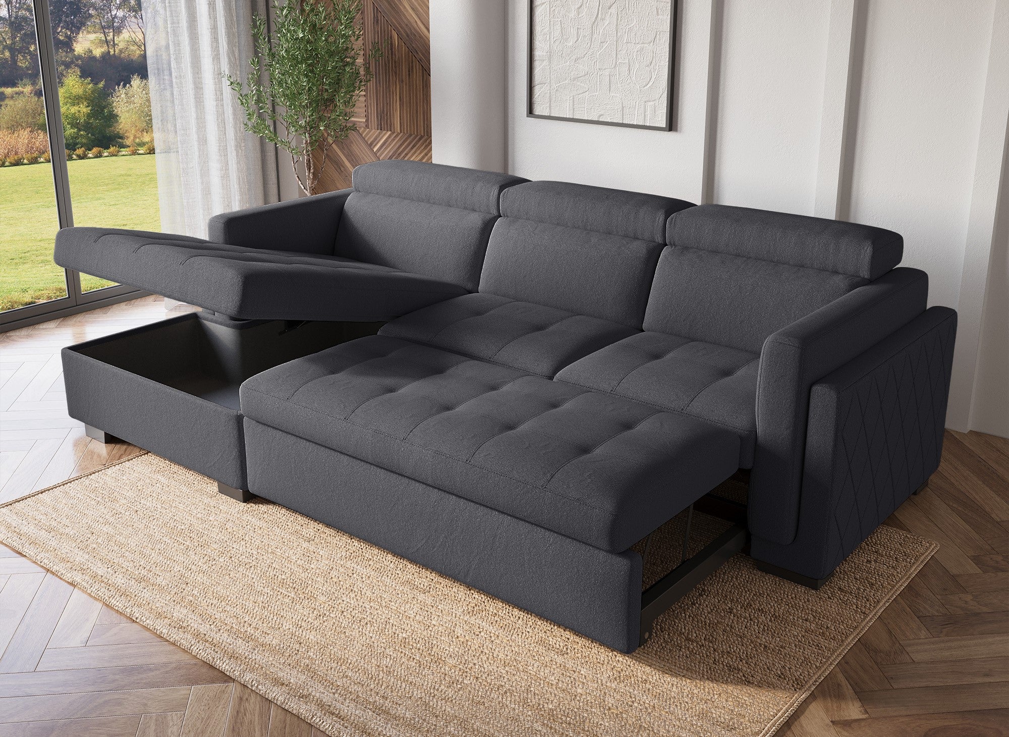 CHANDLER Ecksofa, Stoff, Dunkelgrau, linke Ecke