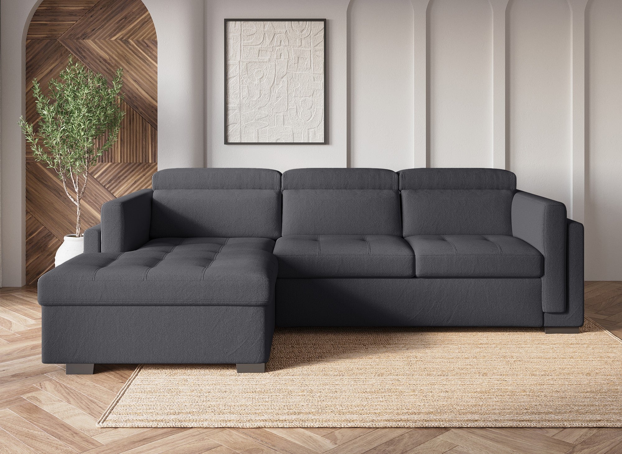 CHANDLER Ecksofa, Stoff, Dunkelgrau, linke Ecke