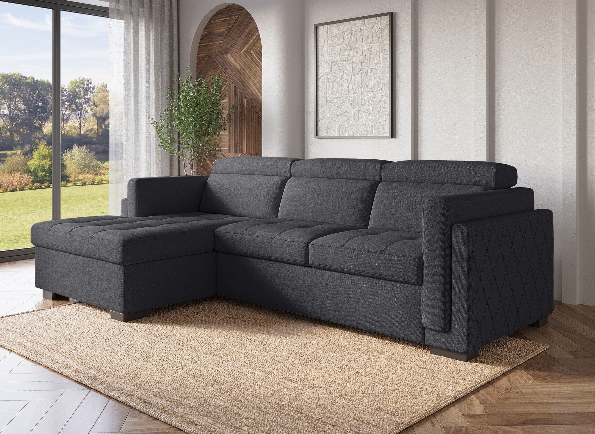 CHANDLER Ecksofa, Stoff, Dunkelgrau, linke Ecke