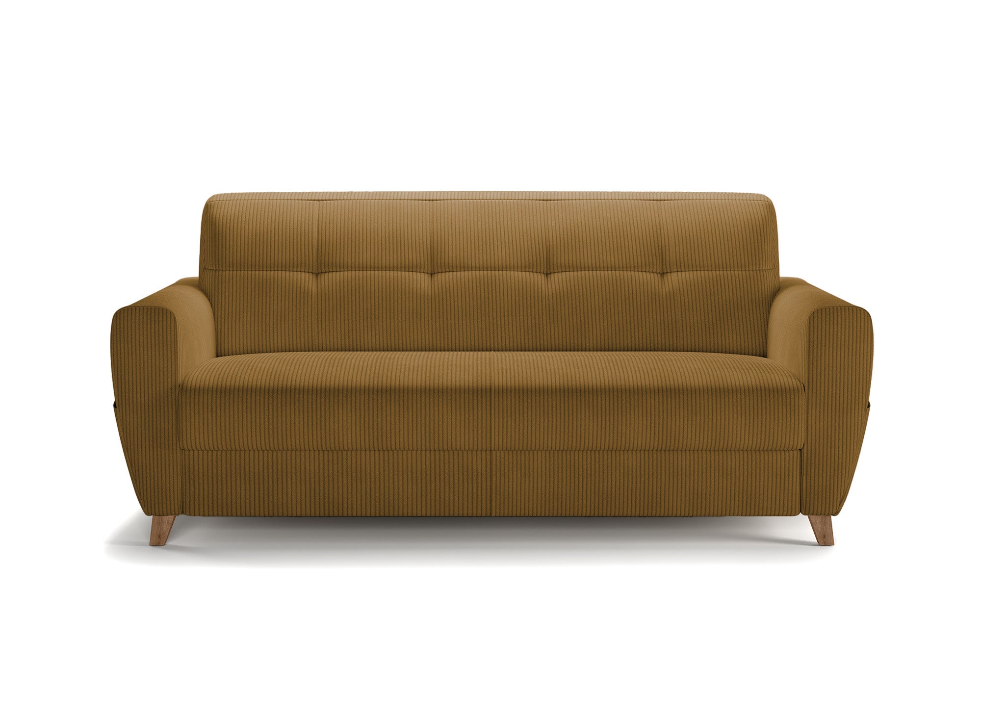 TOBIAS 3-Sitzer-Schlafsofa aus senffarbenem Cord mit 14 cm Matratze