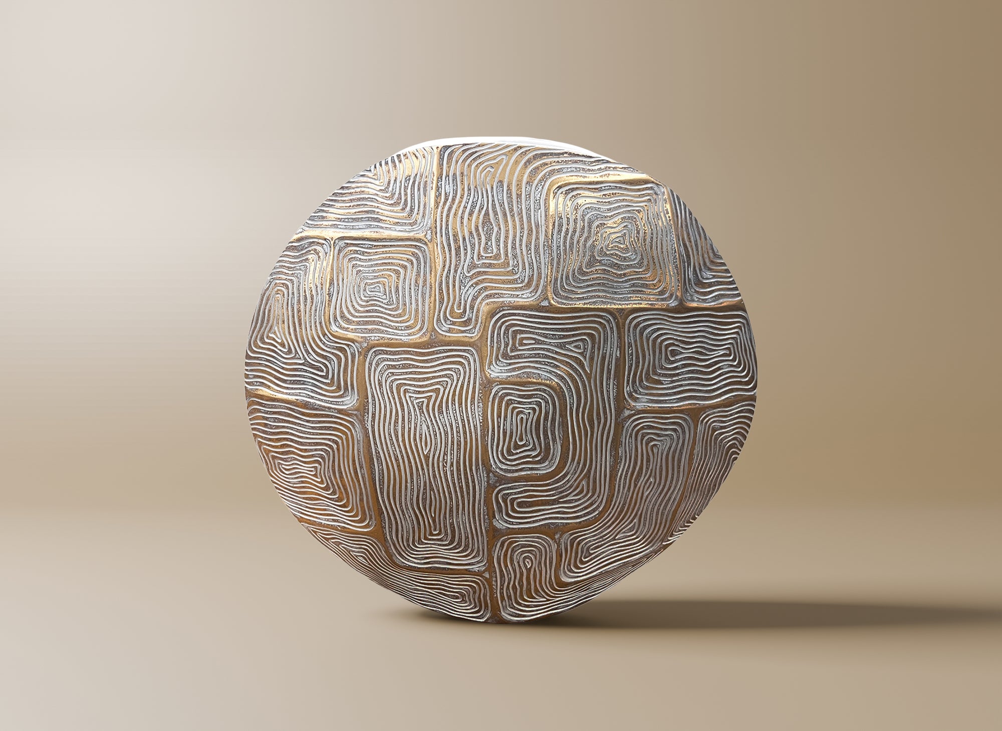 Runde Vase aus weißem und goldenem Harz, H34 cm, ARBORA