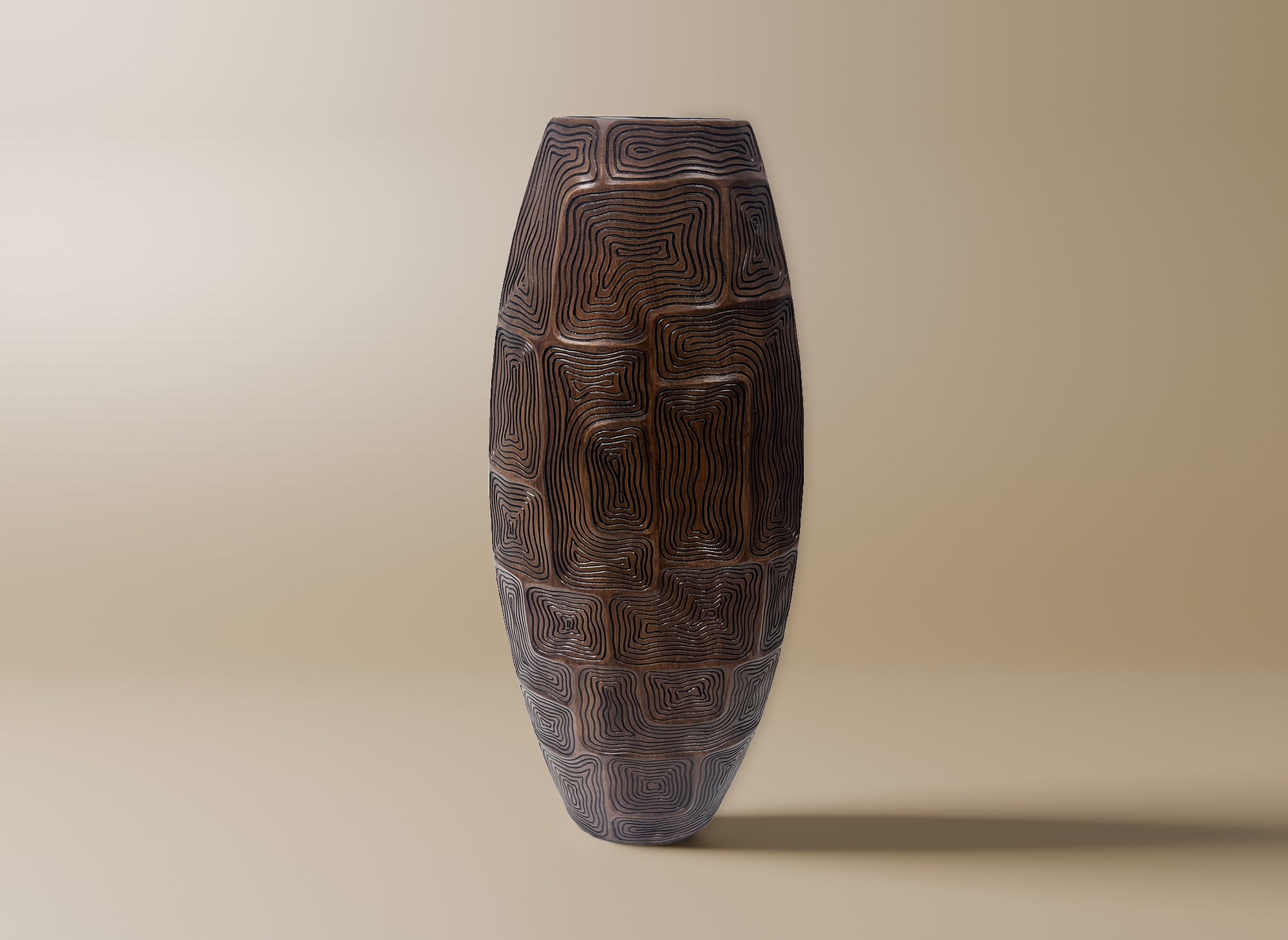 Totemvase ARBORA aus schwarzem und braunem Harz, H60 cm