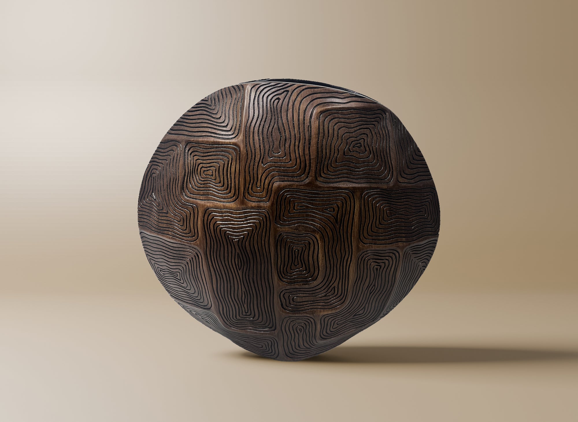Runde Vase aus schwarz-braunem Harz H34 cm ARBORA