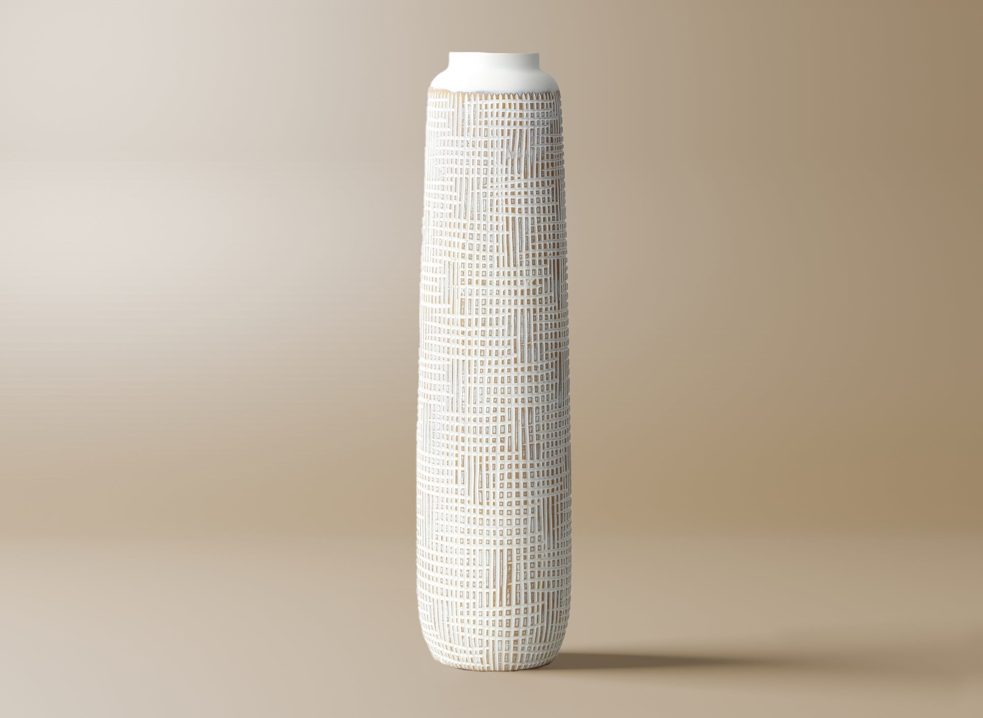 Totemvase aus weißem Polyresin H60 cm YONI