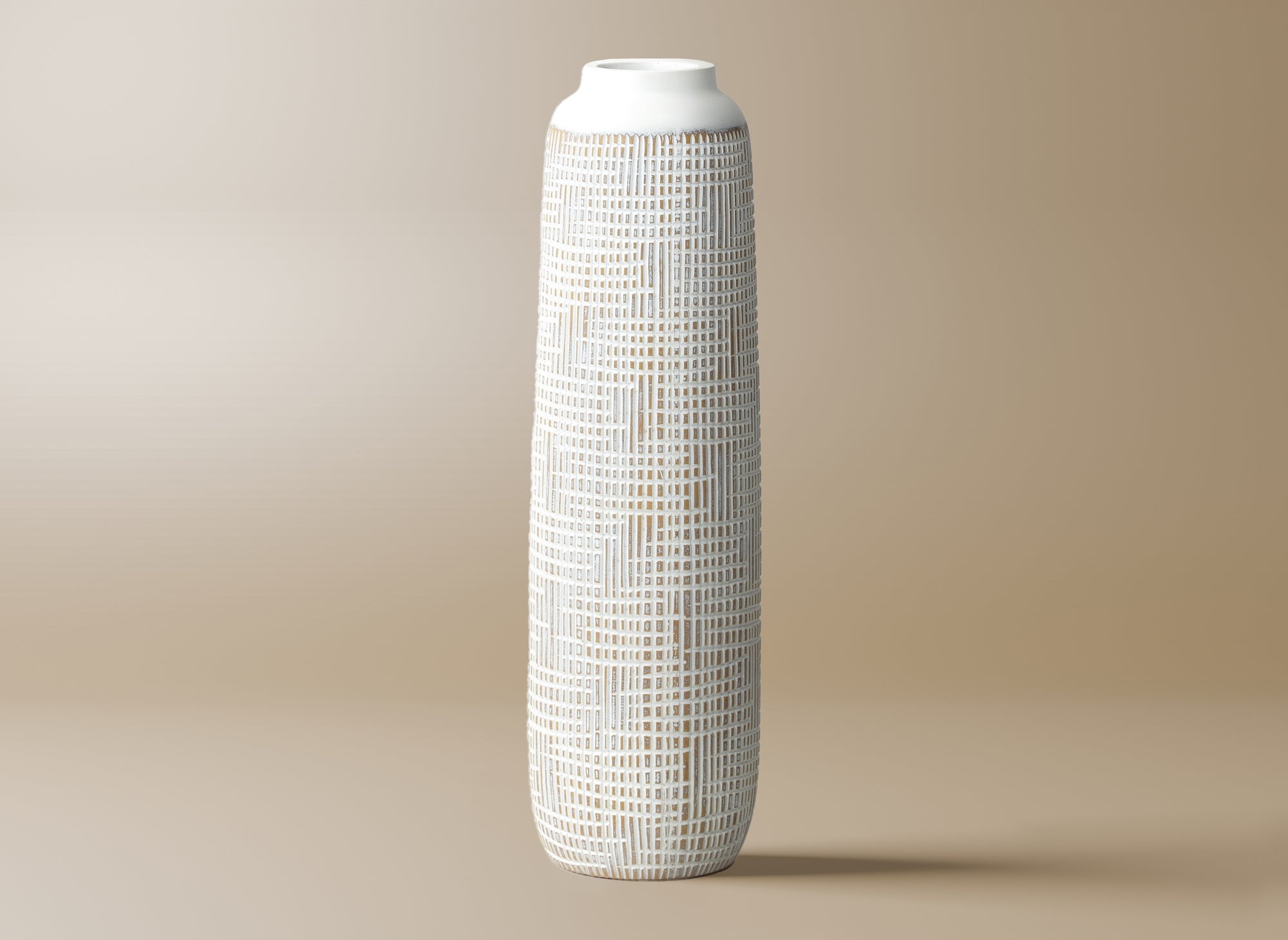 Totemvase aus weißem Polyresin H50 cm YONI