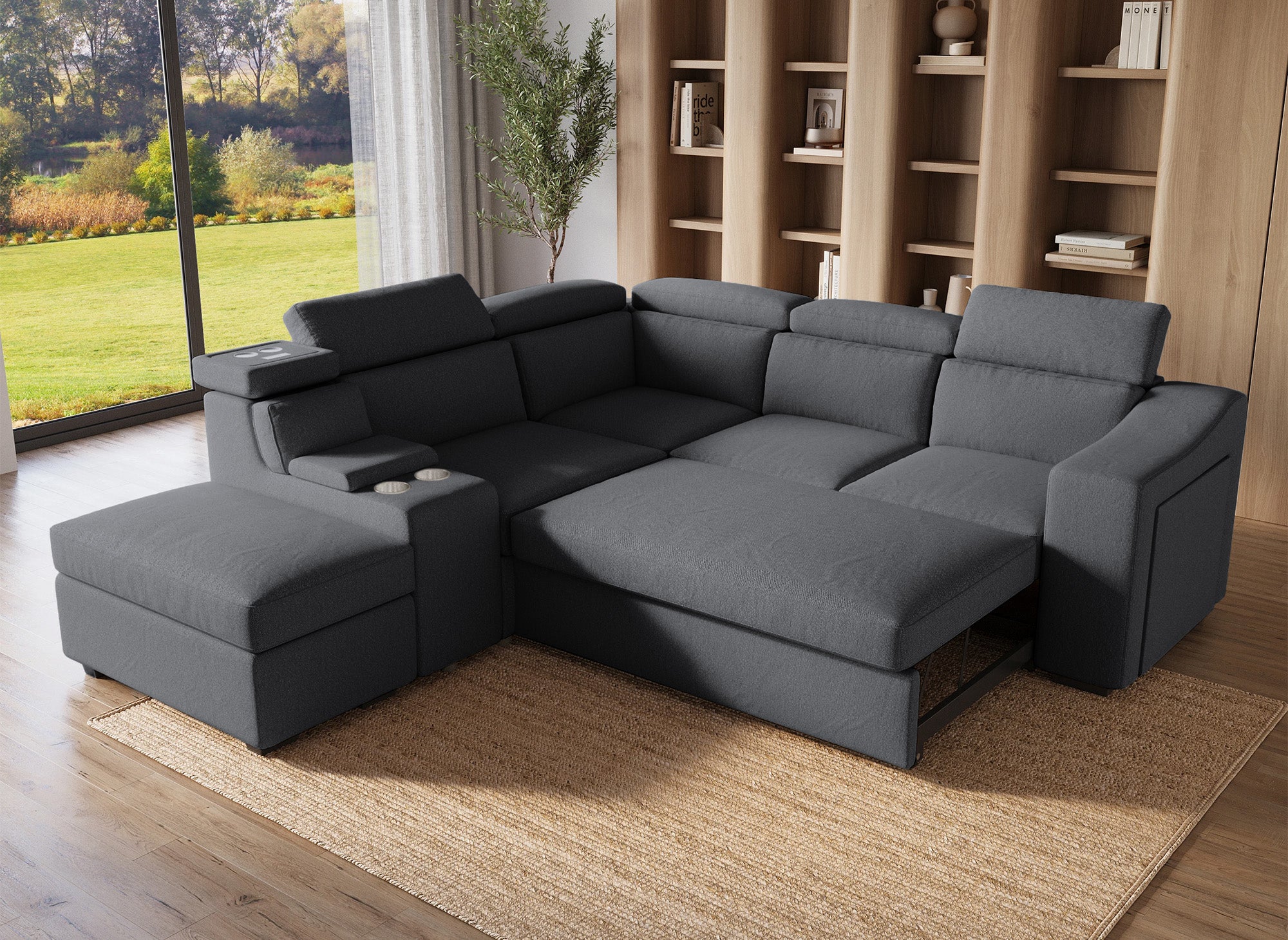 DEREK XL Ecksofa aus dunkelgrauem Stoff – Linke Ecke