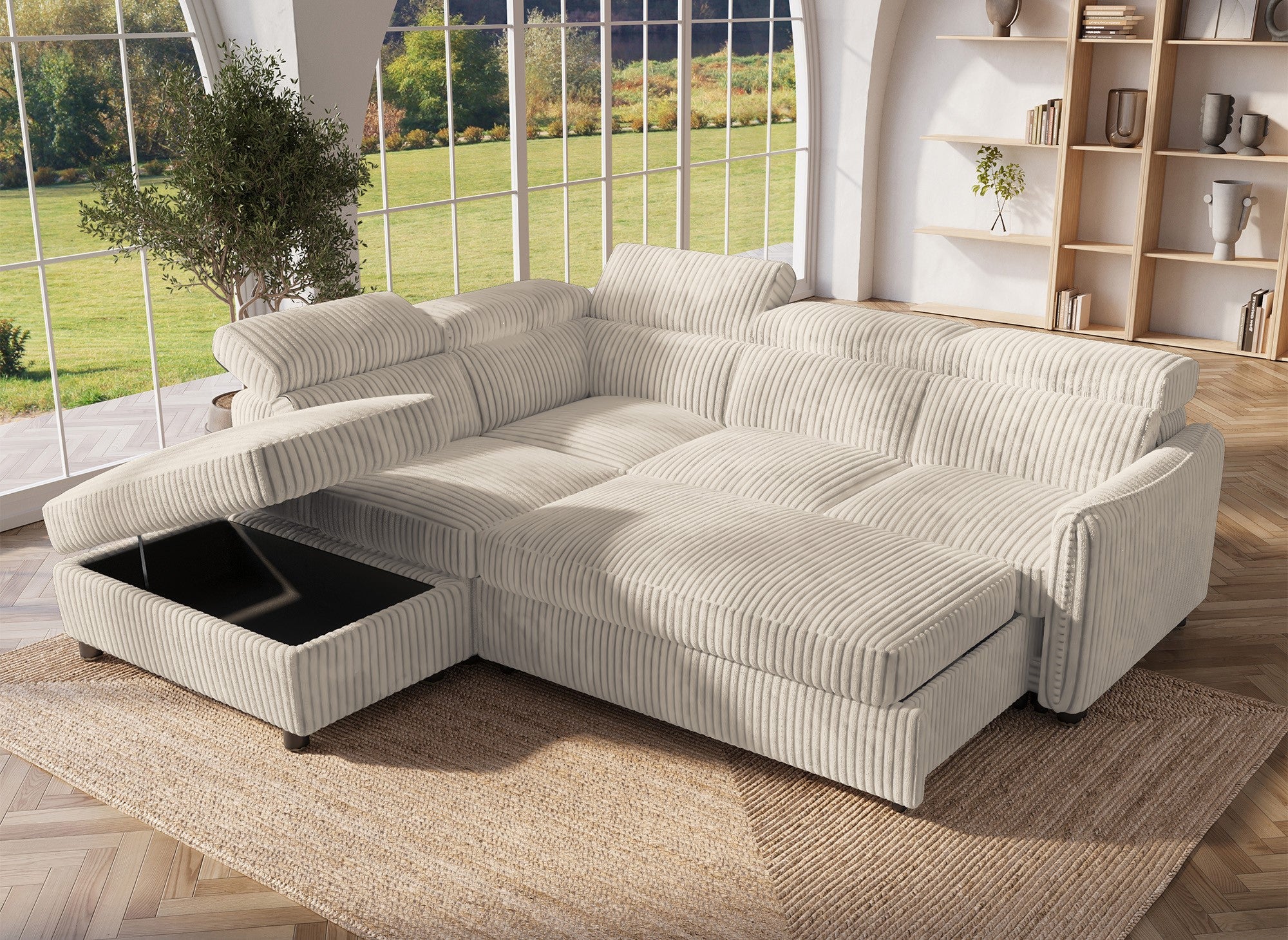 NAIROBI Ecksofa aus dickem, beigefarbenem Cord – Linke Ecke