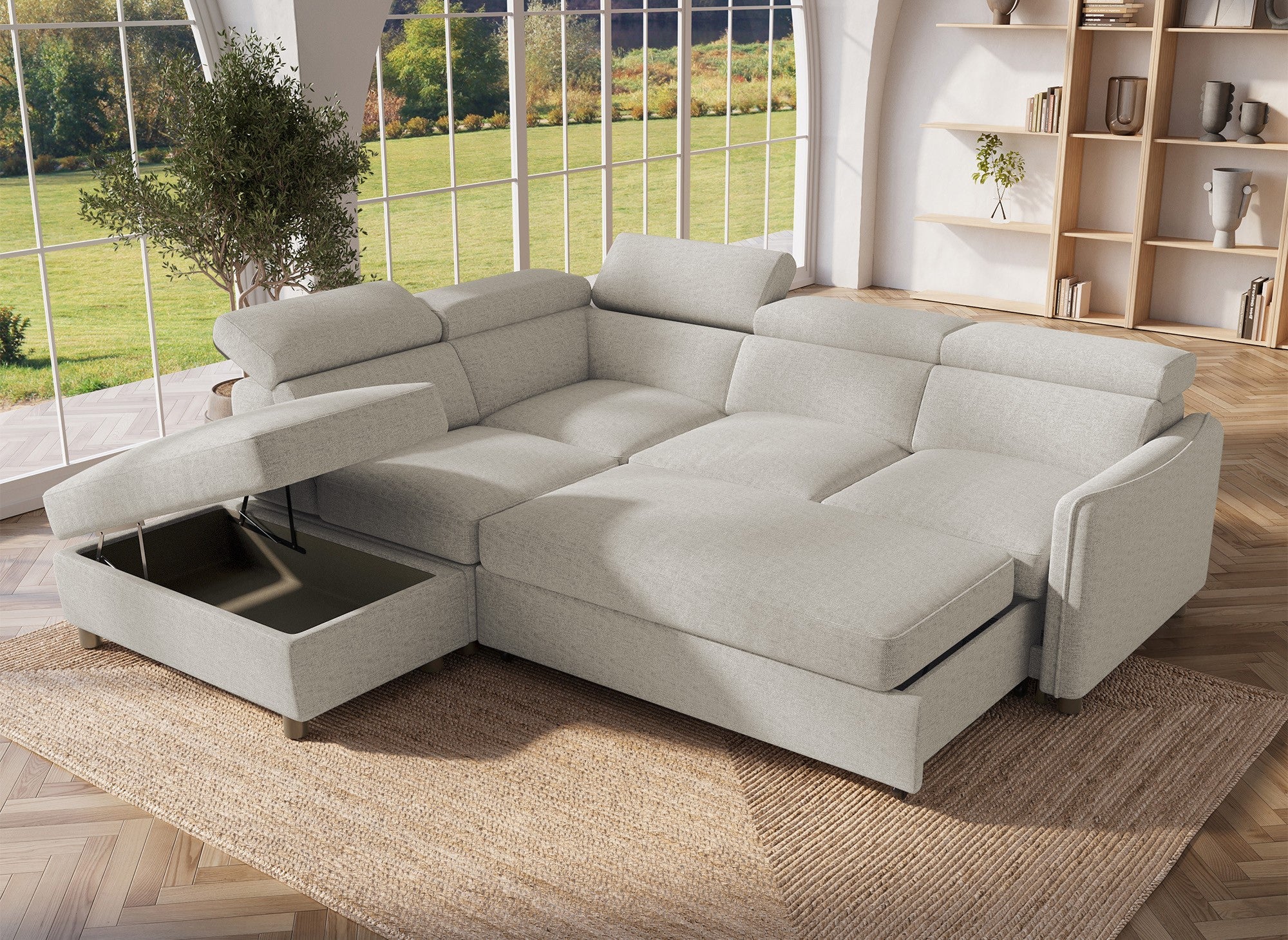 NAIROBI Ecksofa aus beigefarbenem Stoff – Linke Ecke