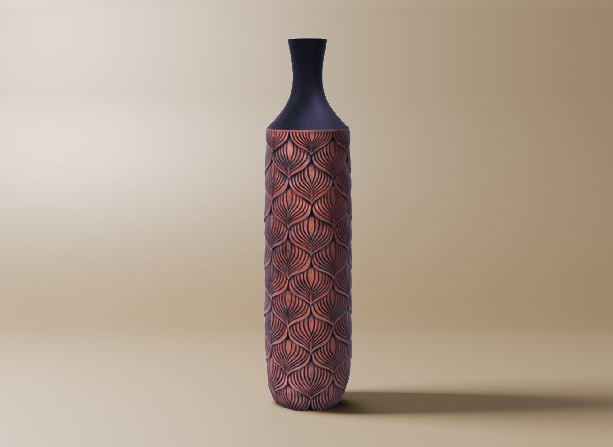 XL-Vase aus schwarzem und braunem Polyresin H60 cm NEVEN