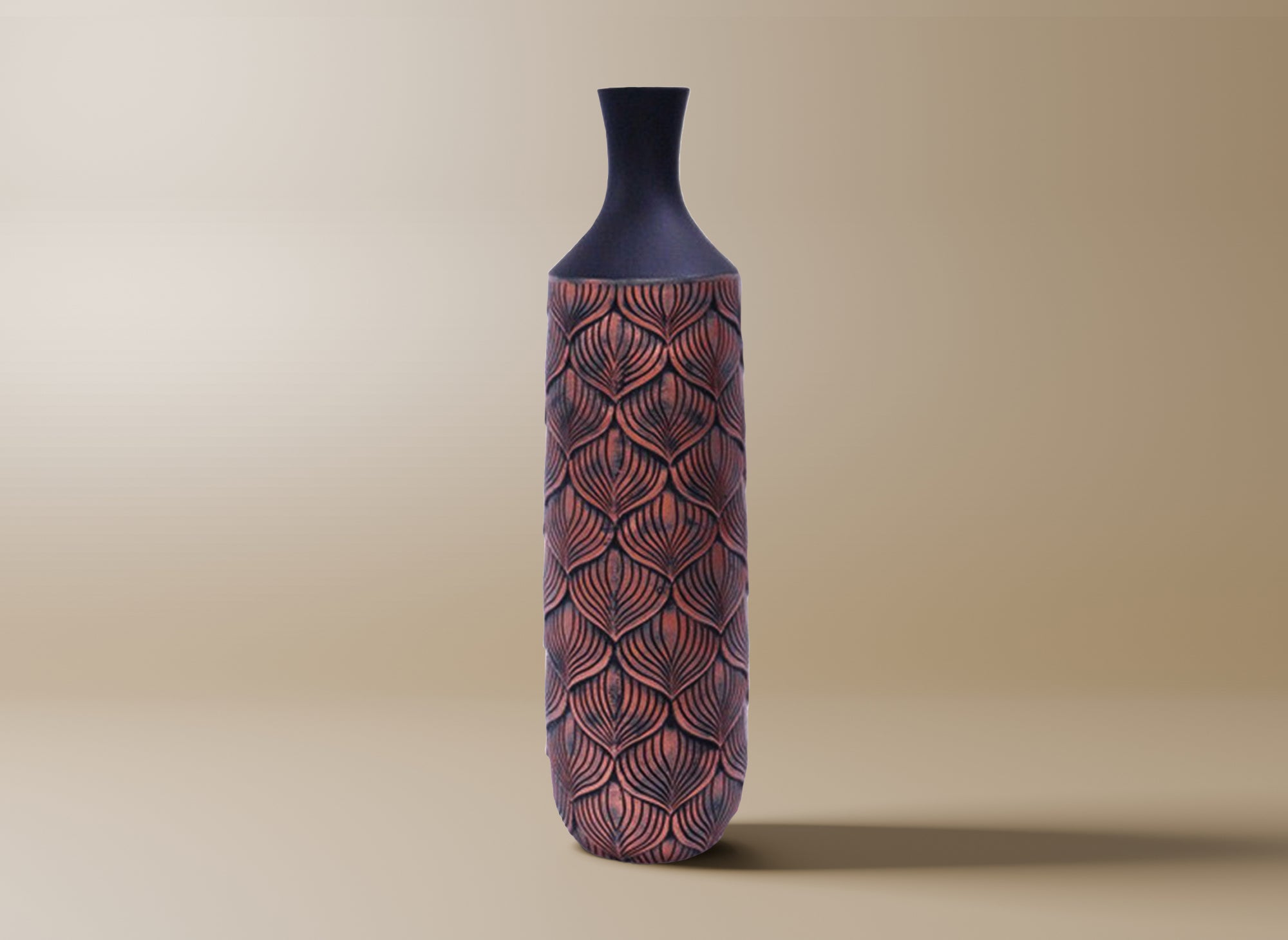 XL-Vase aus schwarzem und braunem Polyresin H50 cm NEVEN