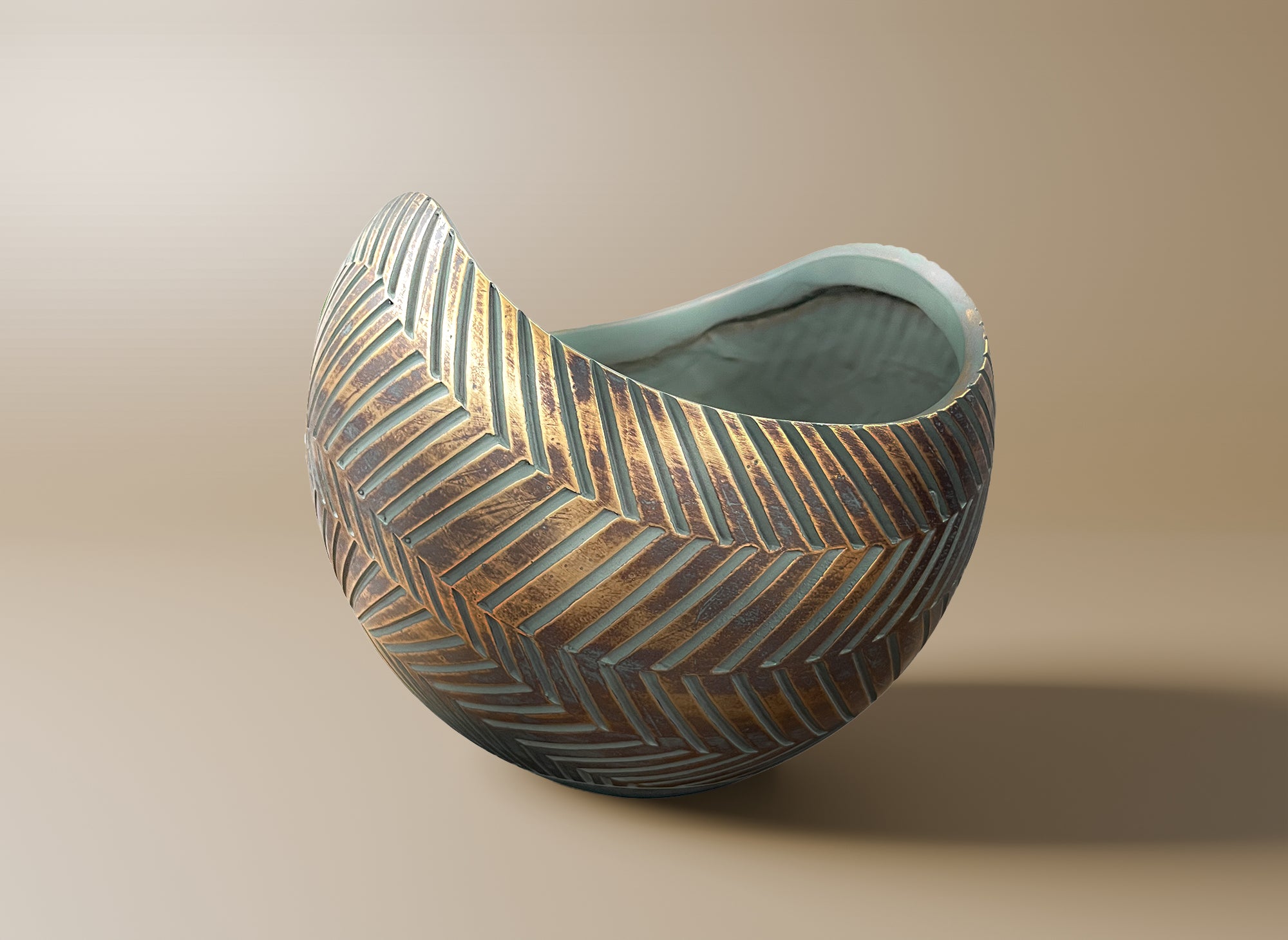 Runde grün-goldene Polyresinschale 30 cm AMIRA