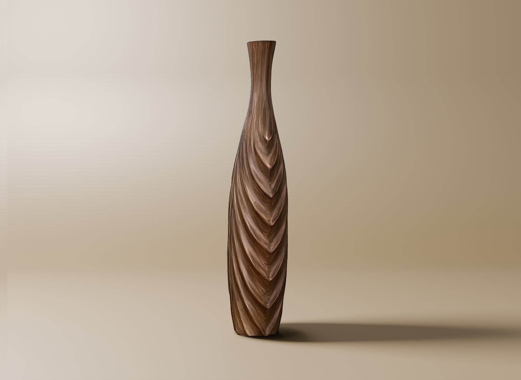 Hohe Vase aus Polyresin in Holzoptik H49 cm DERYA