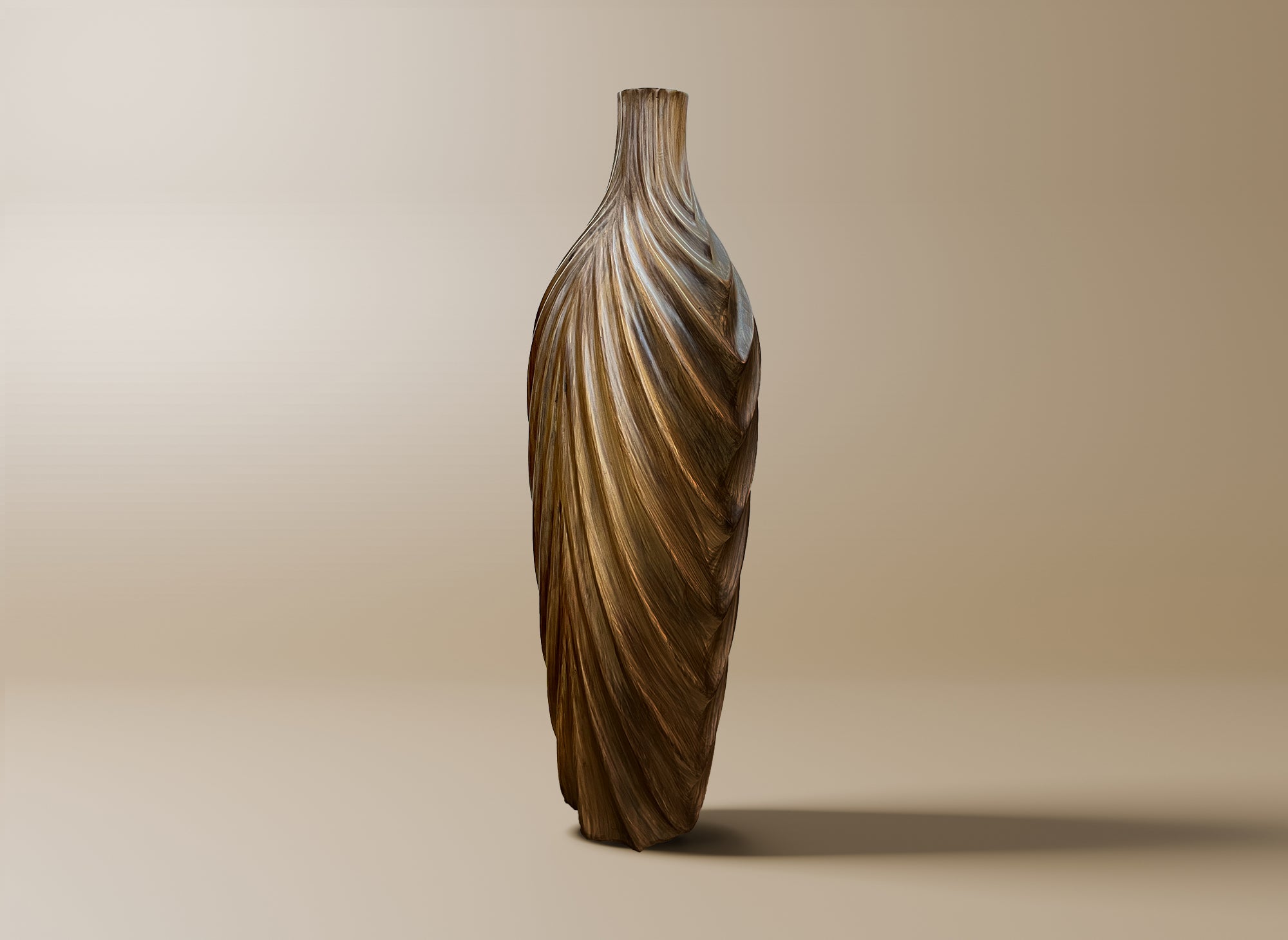 Hohe Vase aus Polyresin in Holzoptik H45 cm DERYA