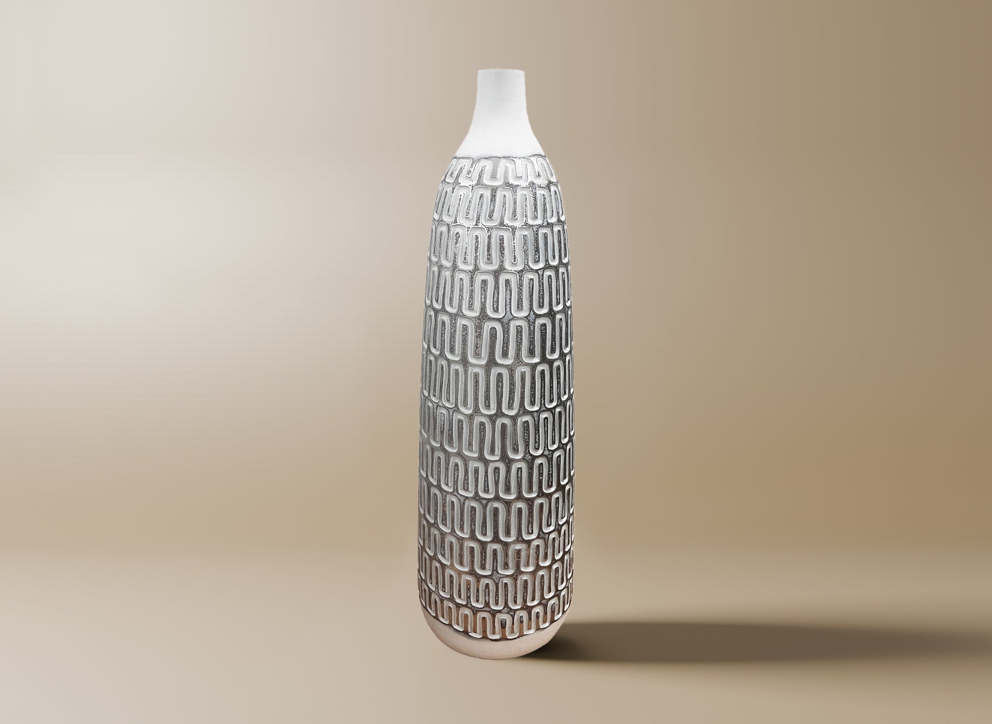 XL Vase aus weißem und silbernem Polyresin H49 cm ALAIA