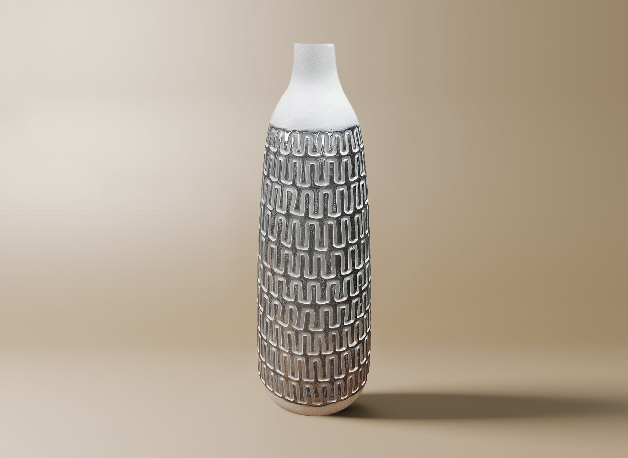 XL Vase aus weißem und silbernem Polyresin H40 cm ALAIA