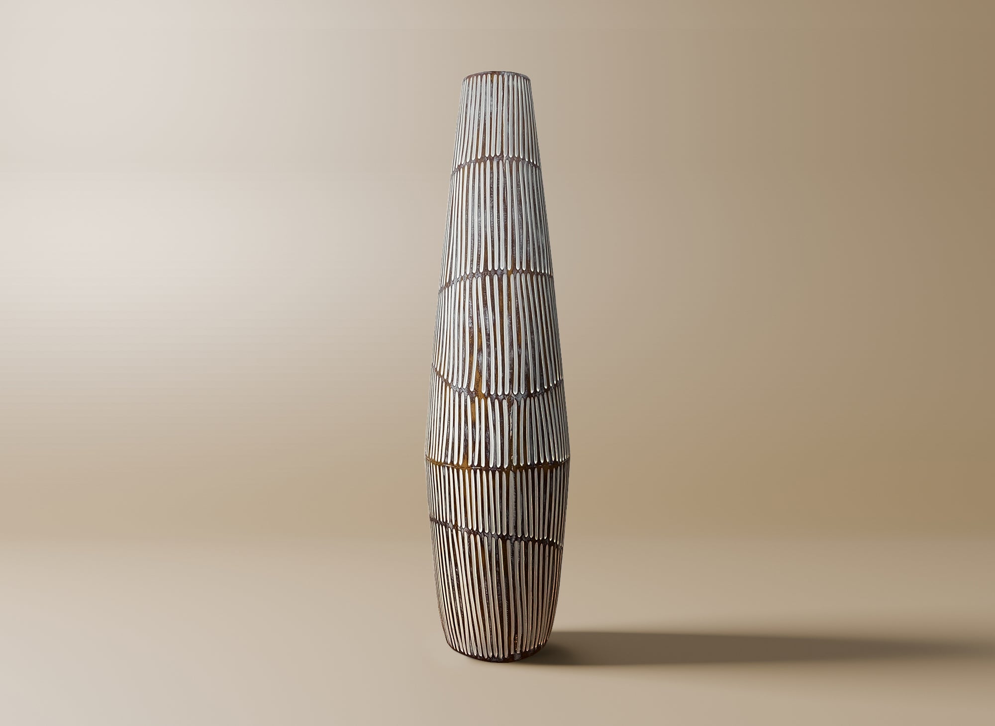 XL-Polyresinvase aus Holz und Weiß H69 cm MAYA