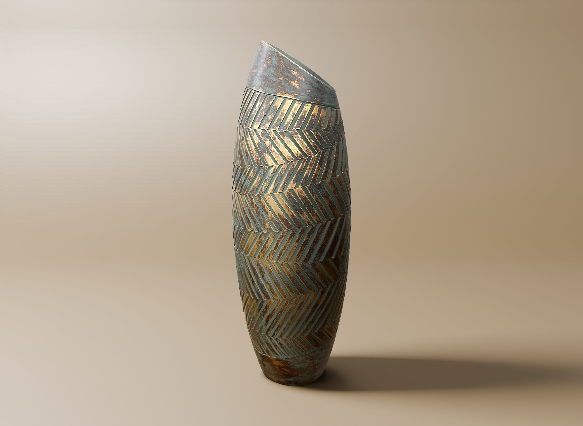 AMIRA Vase aus Polyresin in Grün und Gold, H46 cm