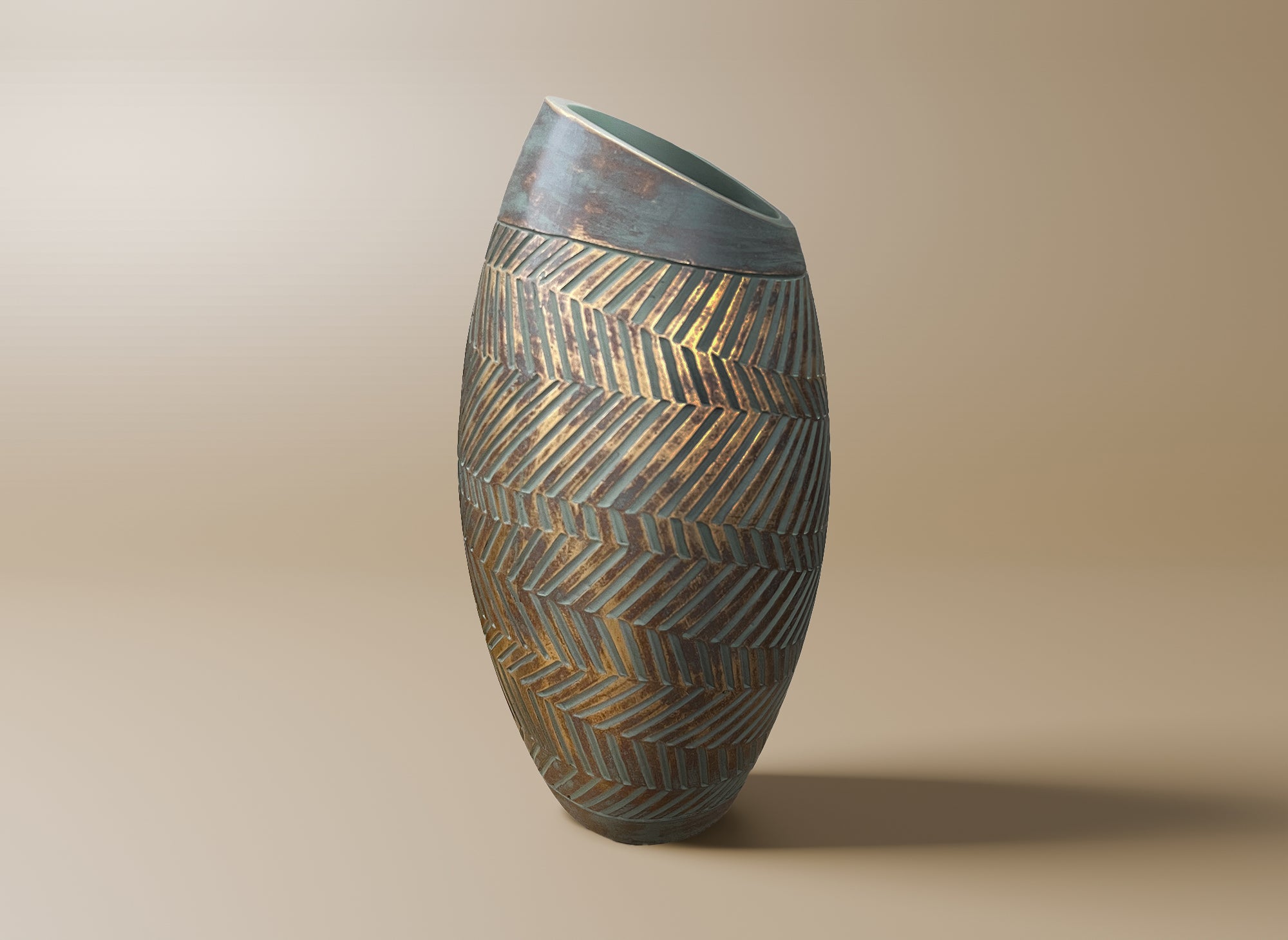 AMIRA Vase aus Polyresin in Grün und Gold, H35 cm