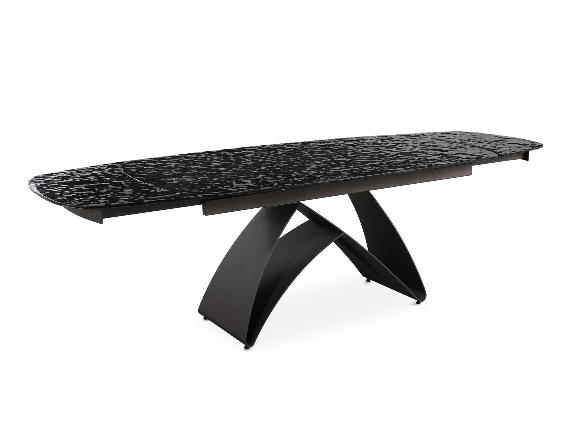 Ausziehbarer Esstisch aus schwarzem Hartglas für 6-10 Personen PARIS