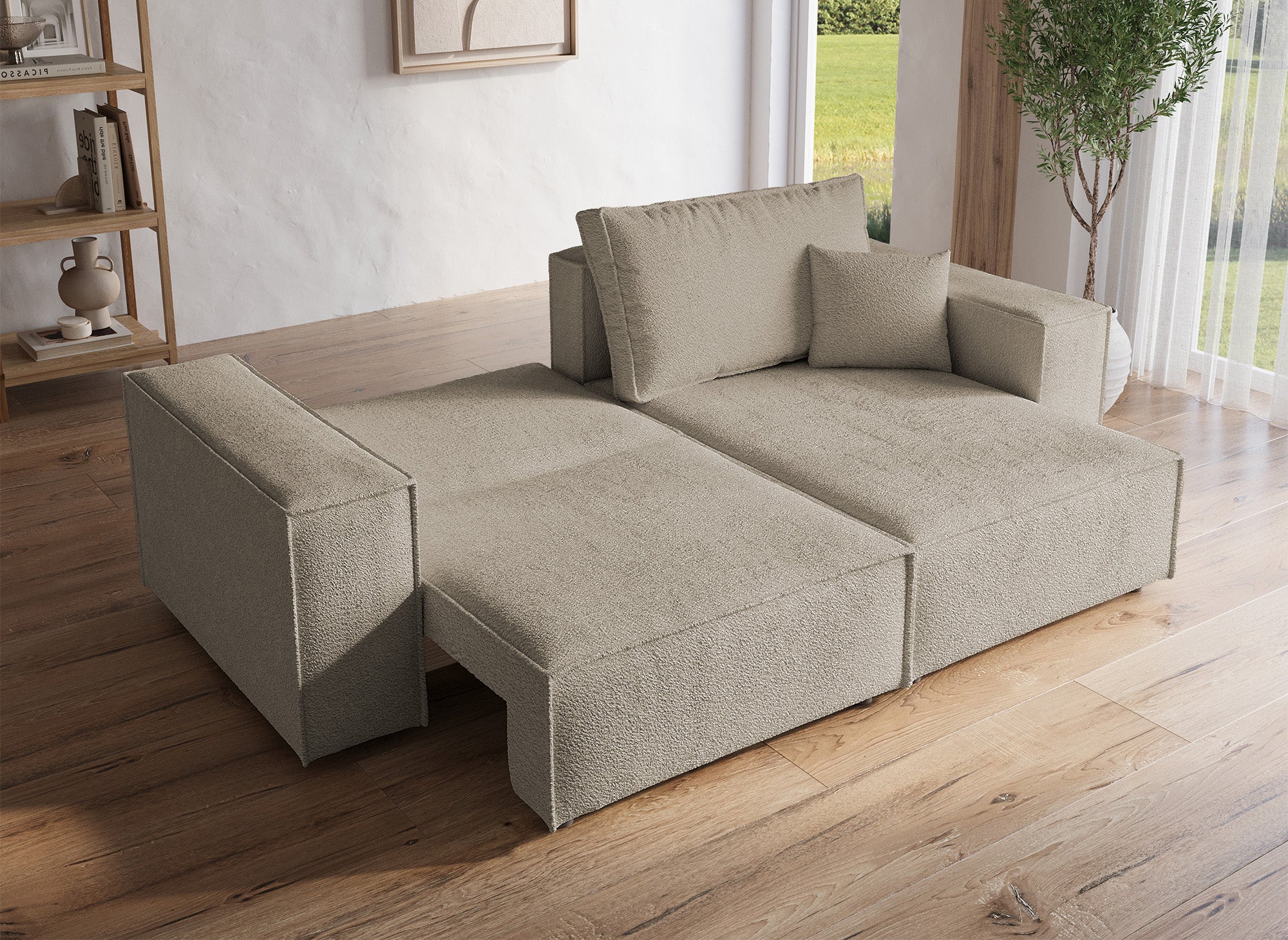 JADE MINI Taupe Frottee-Ecksofa mit Stauraum, umwandelbar und wendbar
