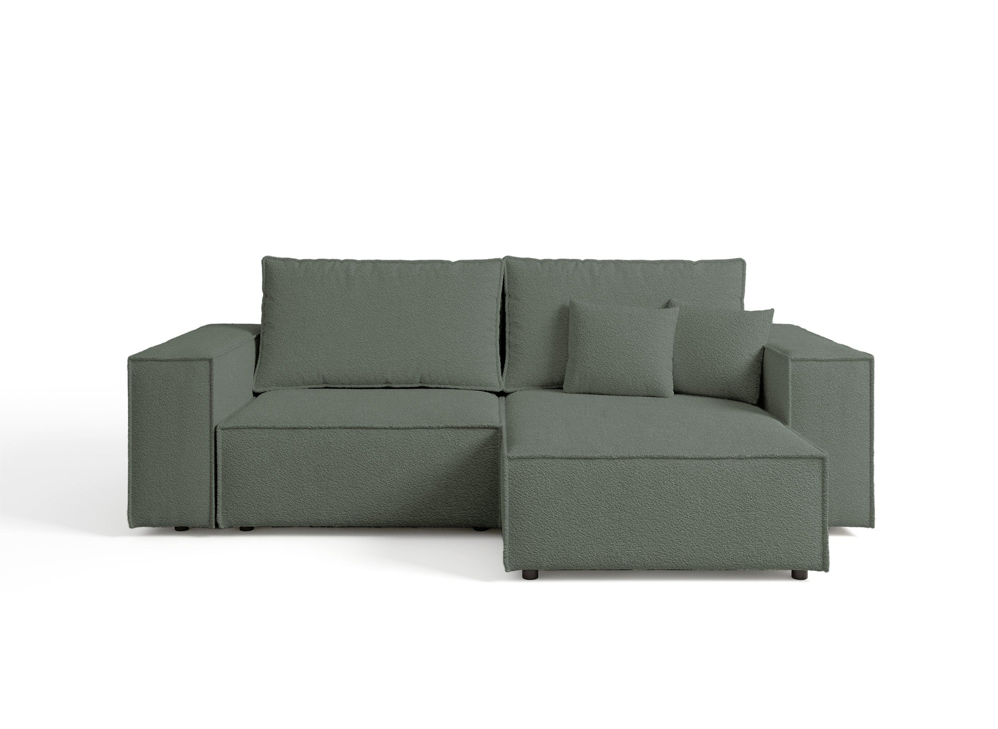 JADE MINI khakigrünes, umwandelbares und wendbares Ecksofa aus Frottee mit Stauraum