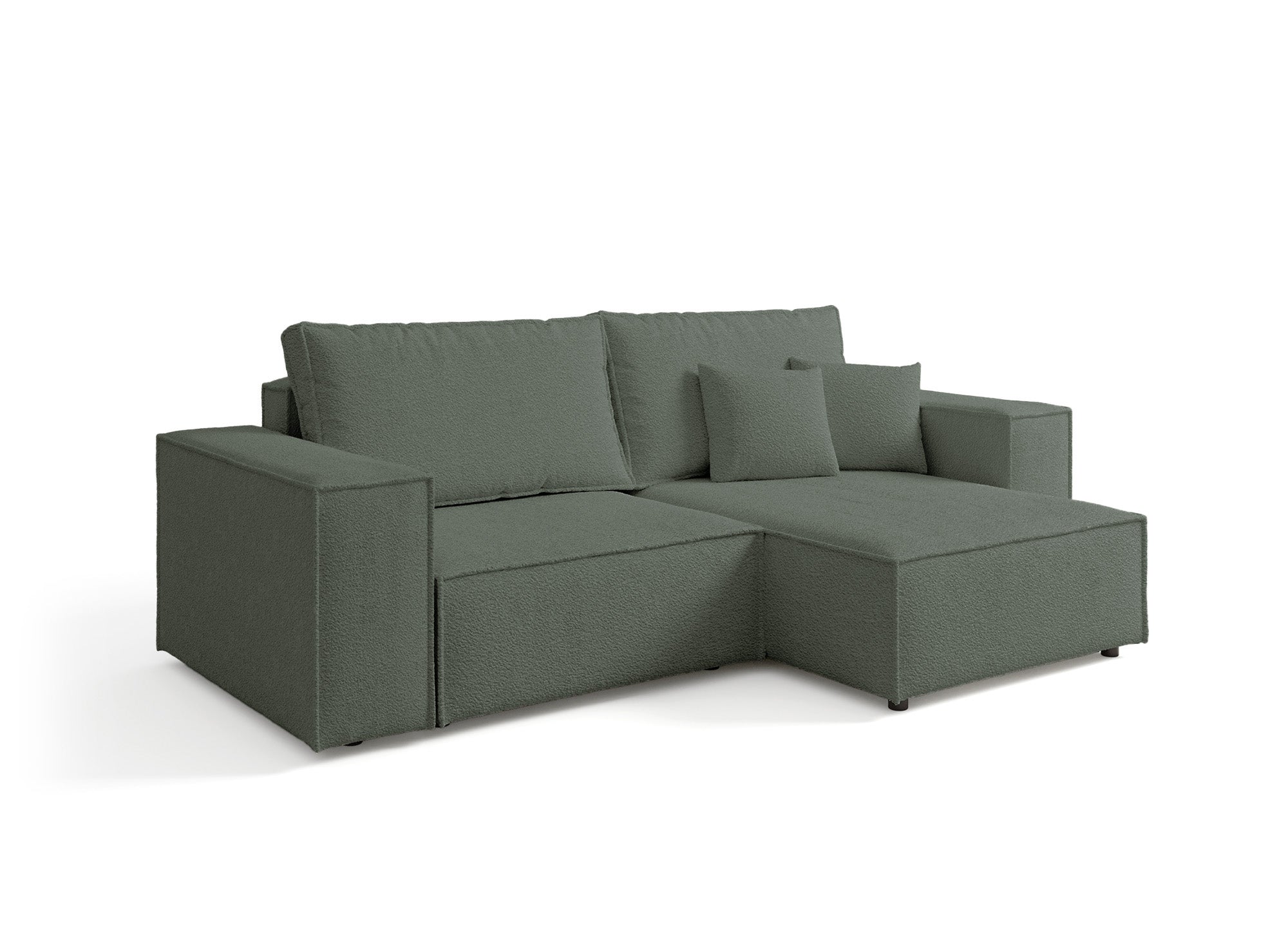 JADE MINI khakigrünes, umwandelbares und wendbares Ecksofa aus Frottee mit Stauraum